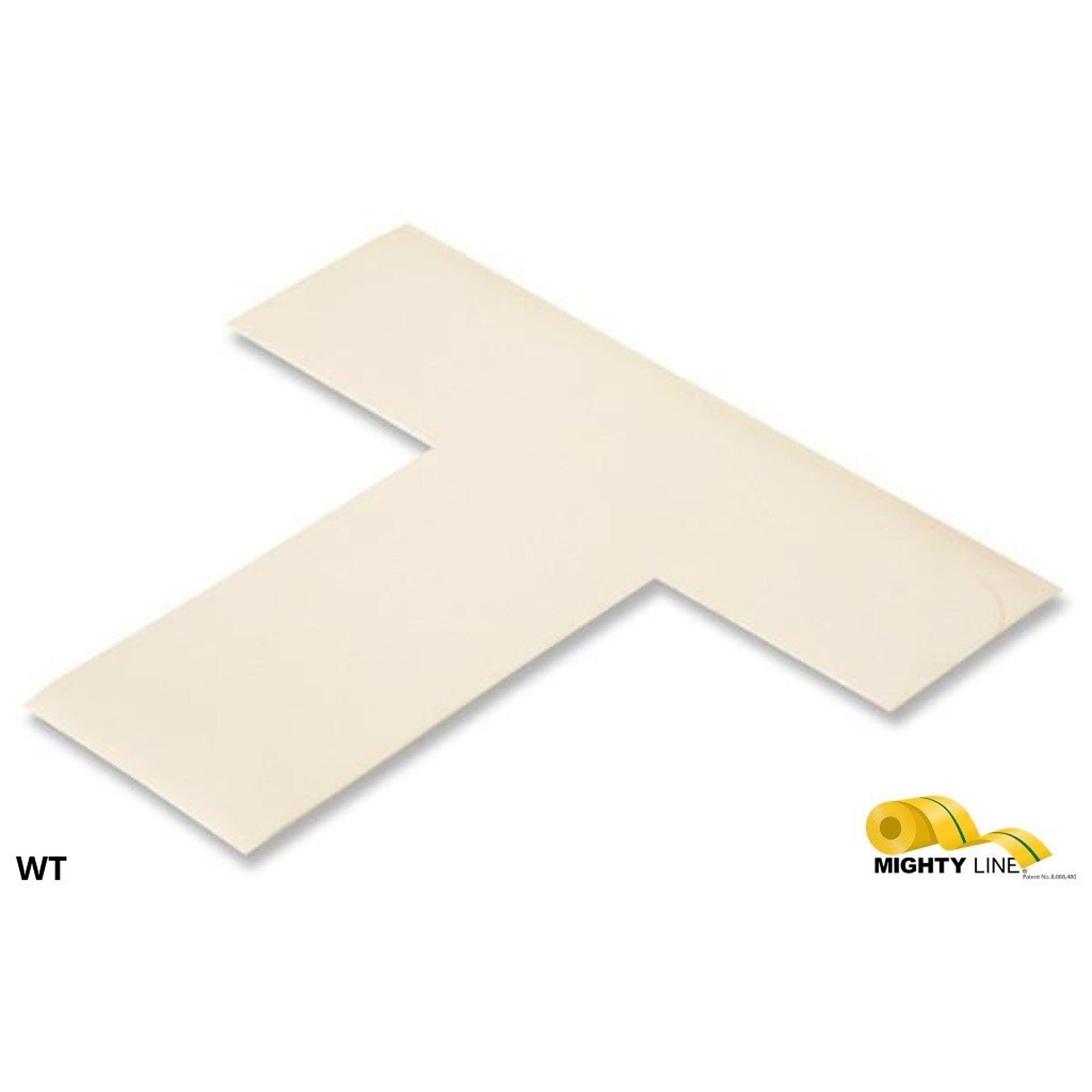 Mighty Line Solid White T Floor Tape — 2in. Wide, 6in. x 6in. x 2in., 50 Mil Thickness, Pack of 100, Model# WT