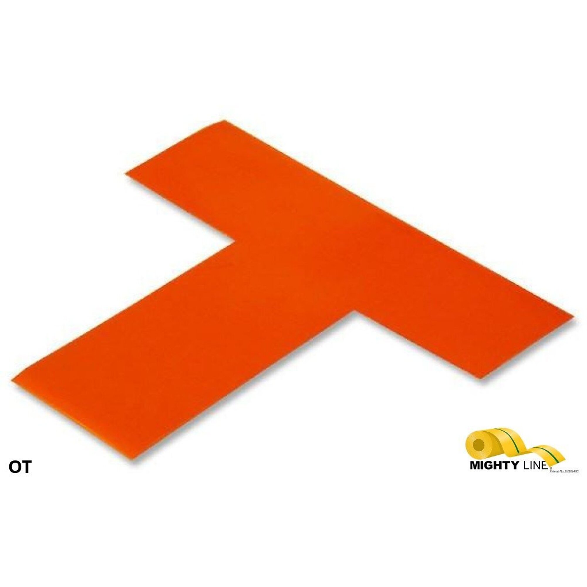 Mighty Line Solid Orange Floor Tape T — 2in. Wide, 6in. x 6in. x 2in., 50 Mil Thickness, Pack of 100, Model# OT