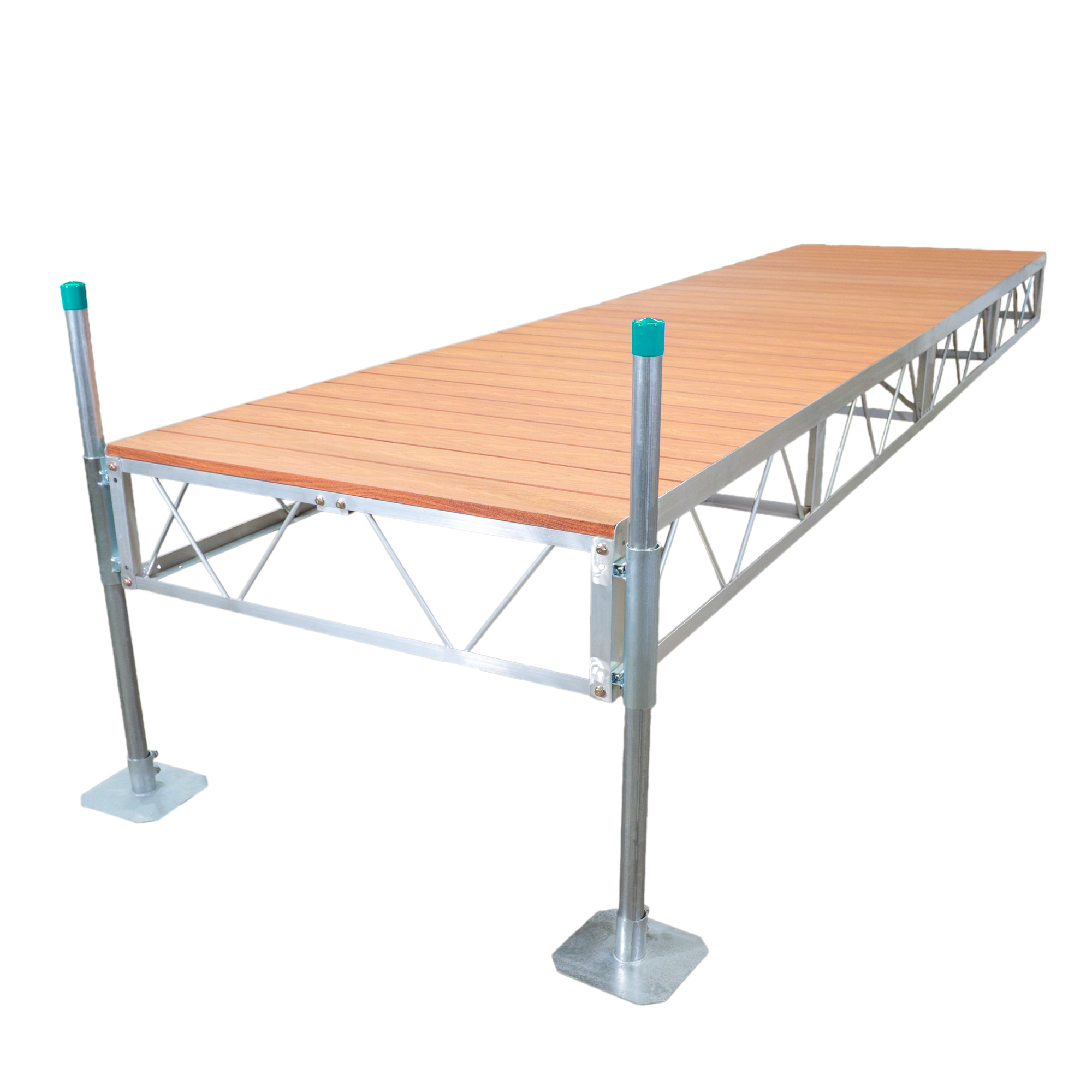 Patriot Docks 32' Straight Stationary Pipe Dock with Brown Aluminum Decking