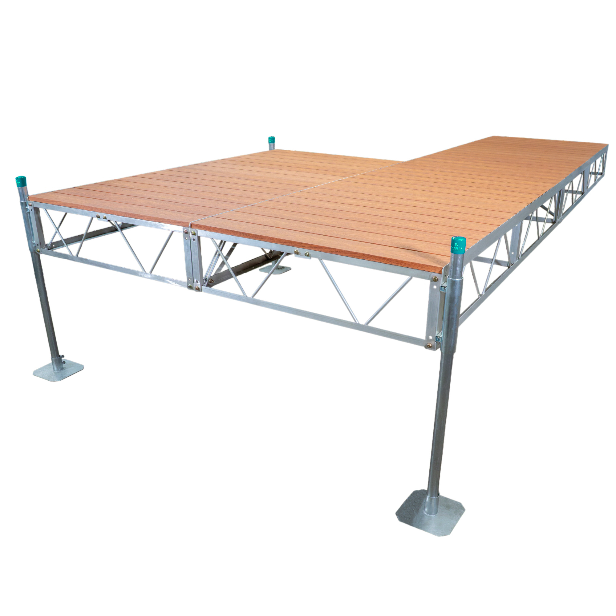 Patriot Docks 16' Patio Stationary Pipe Dock with Brown Aluminum Decking