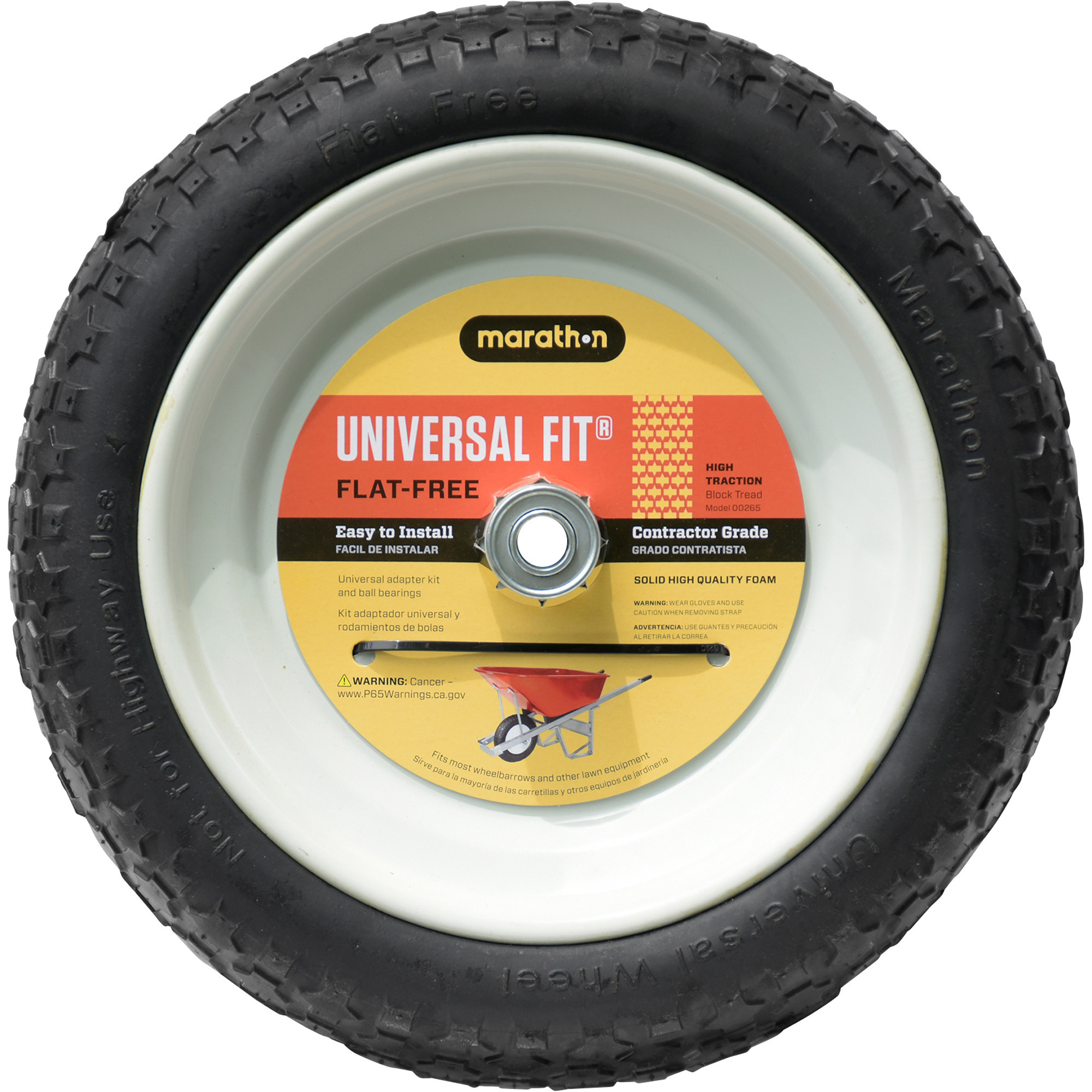 Marathon Flat Free Wheelbarrow Tire Universal Fit Model 00265 Nte