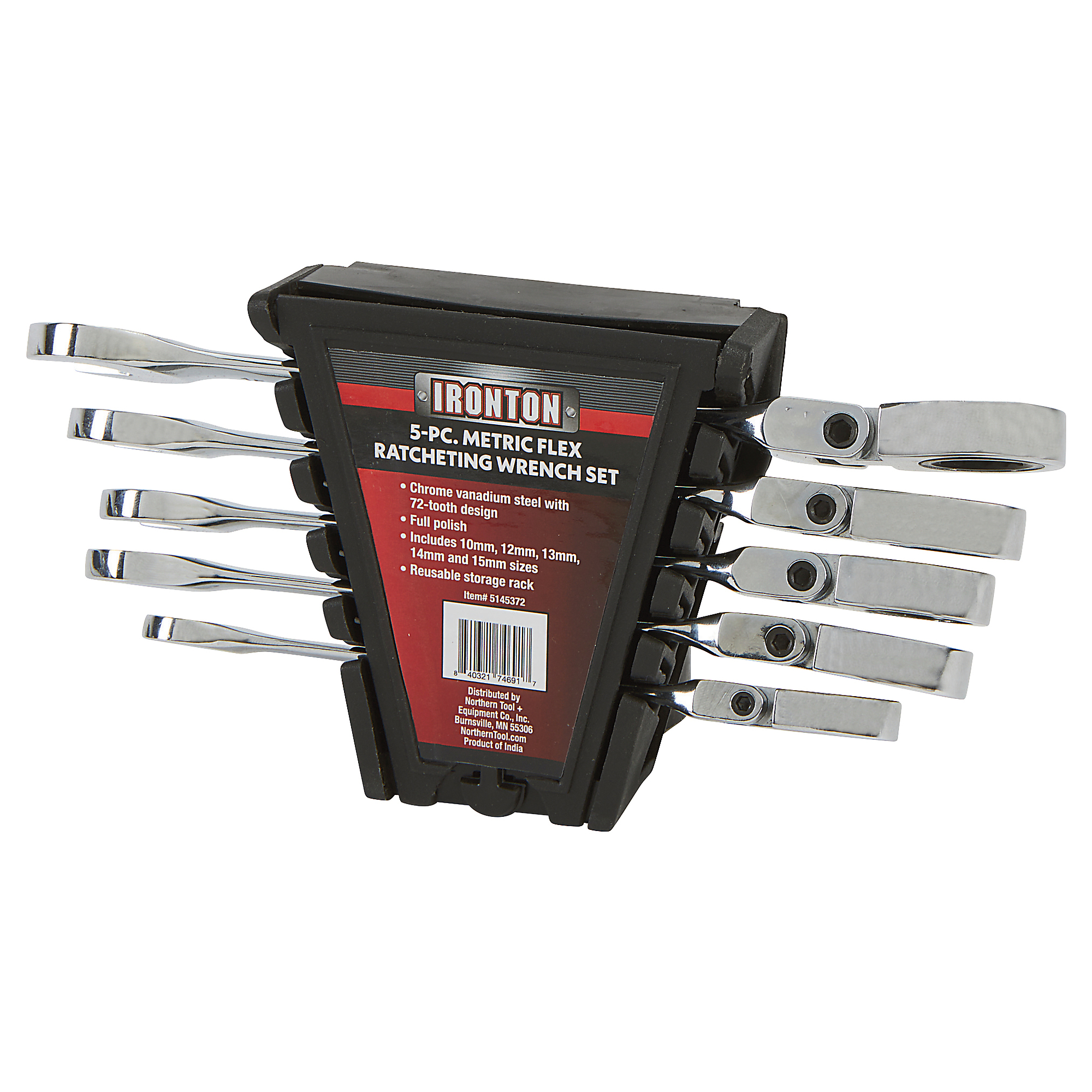 5 pc Metric Flex-Head Ratcheting Combination Wrench Set