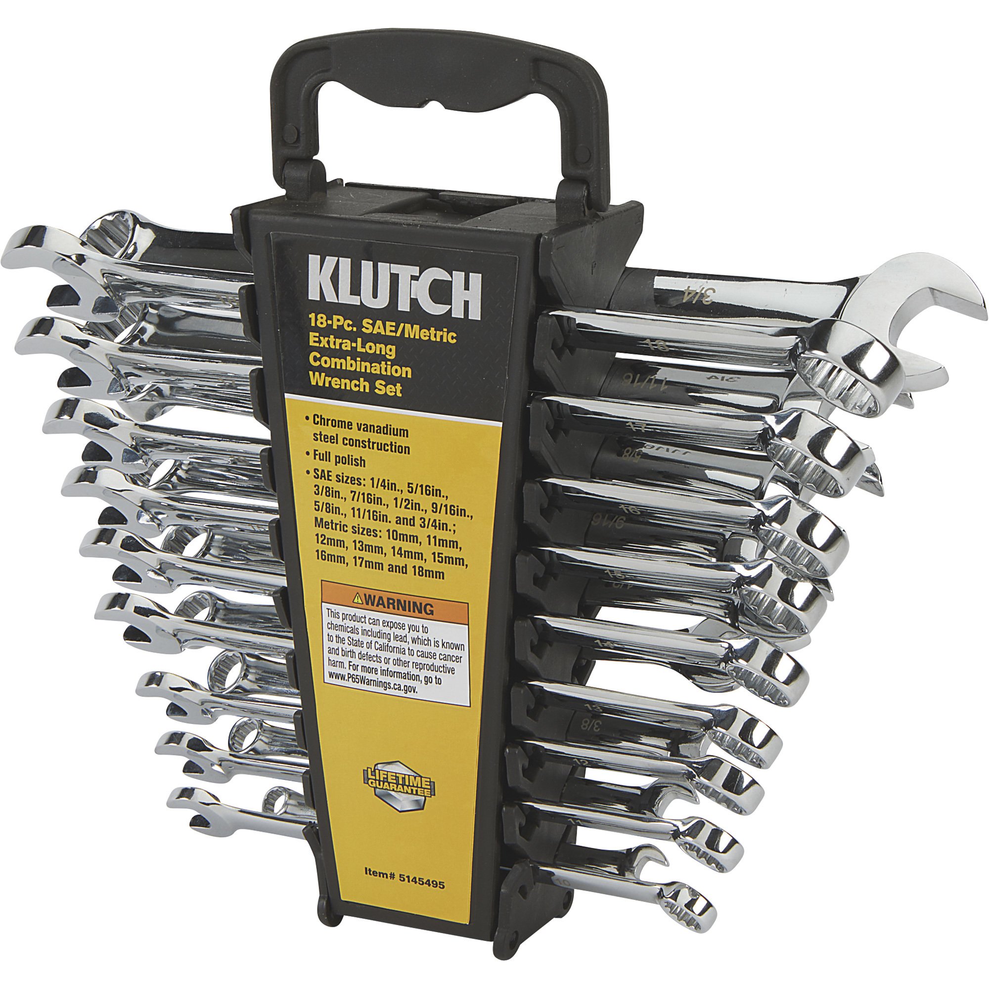 Klutch 18-Pc. SAE/Metric Extra-Long Combination Wrench Set, Model ...