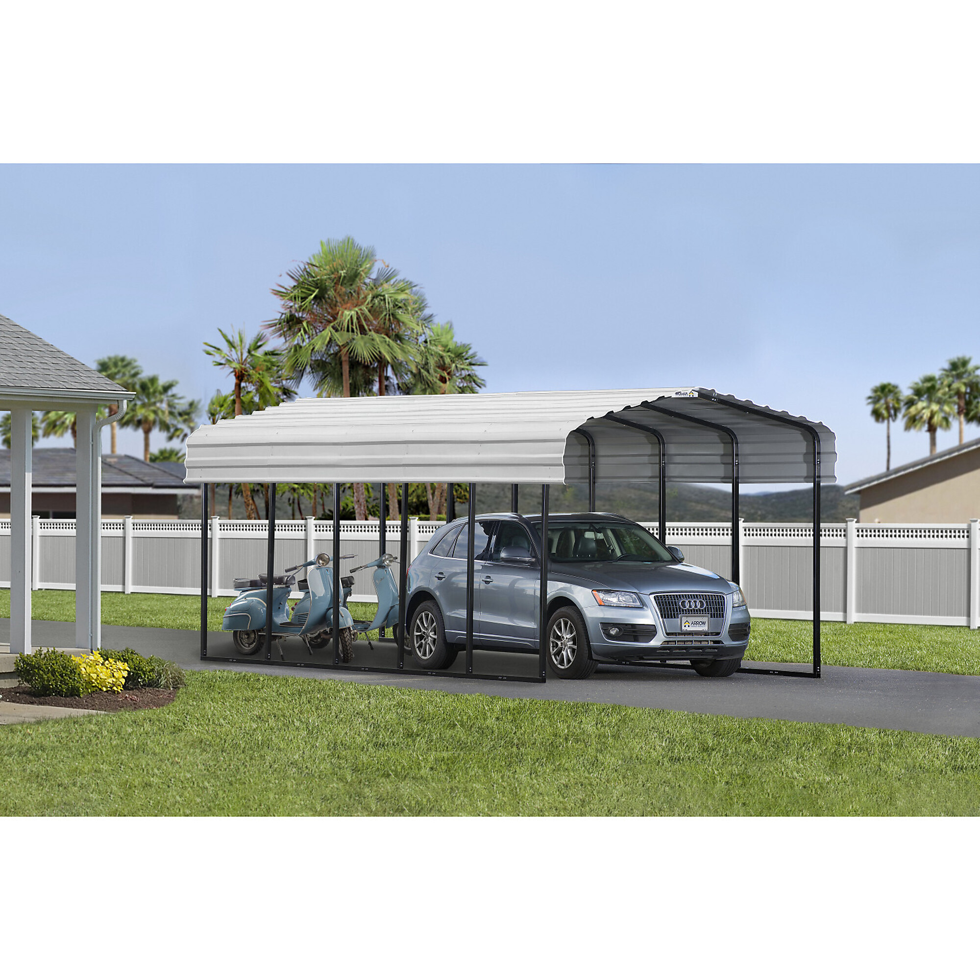 Arrow Storage Products, Carport, 12ft. x 24ft. x 9ft. Eggshell, Width 12 in, Height 11 in, Cover Material Steel, Model# CPH122409