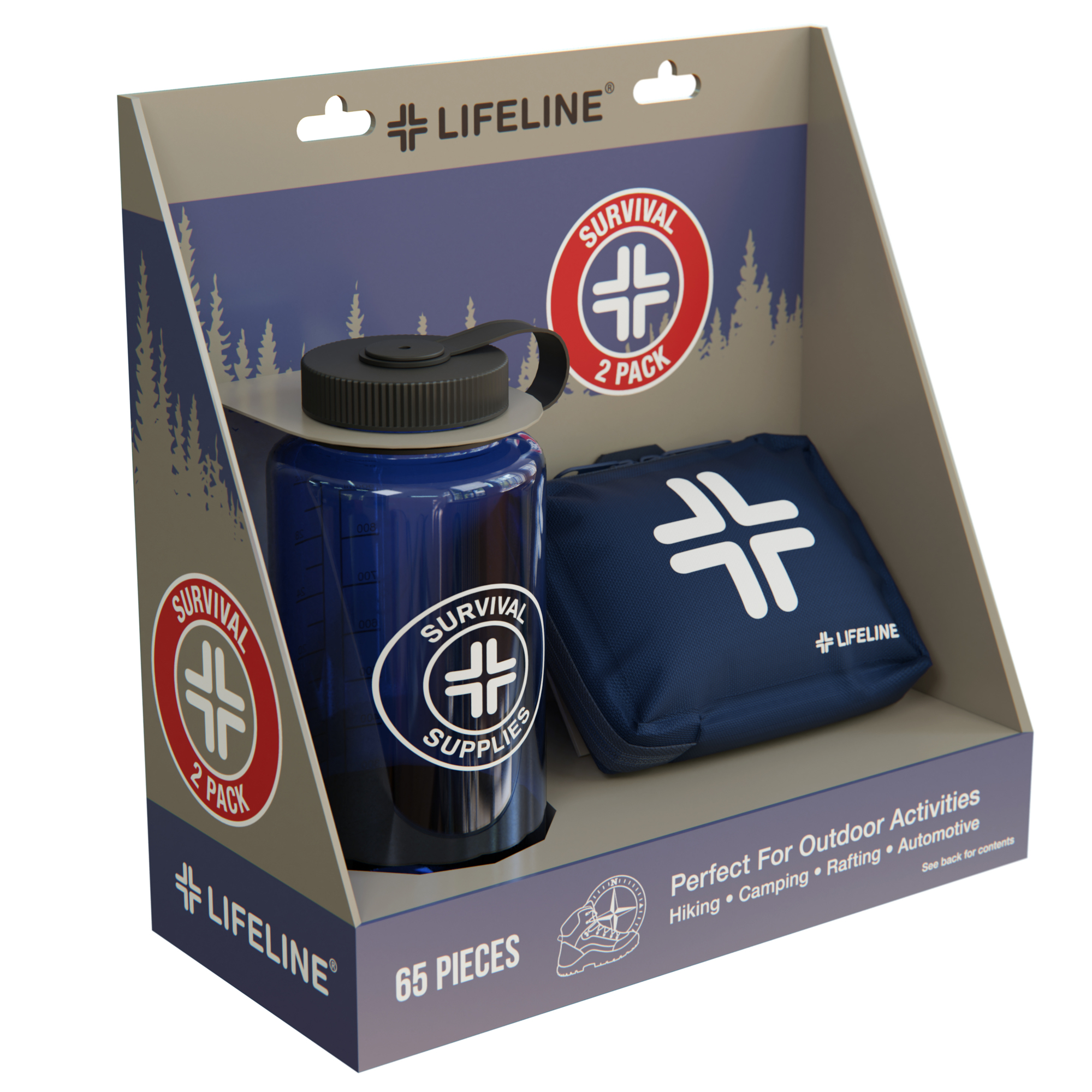 Lifeline, Basic Survival First Aid 2 Pack, Items Per Kit 65, Model