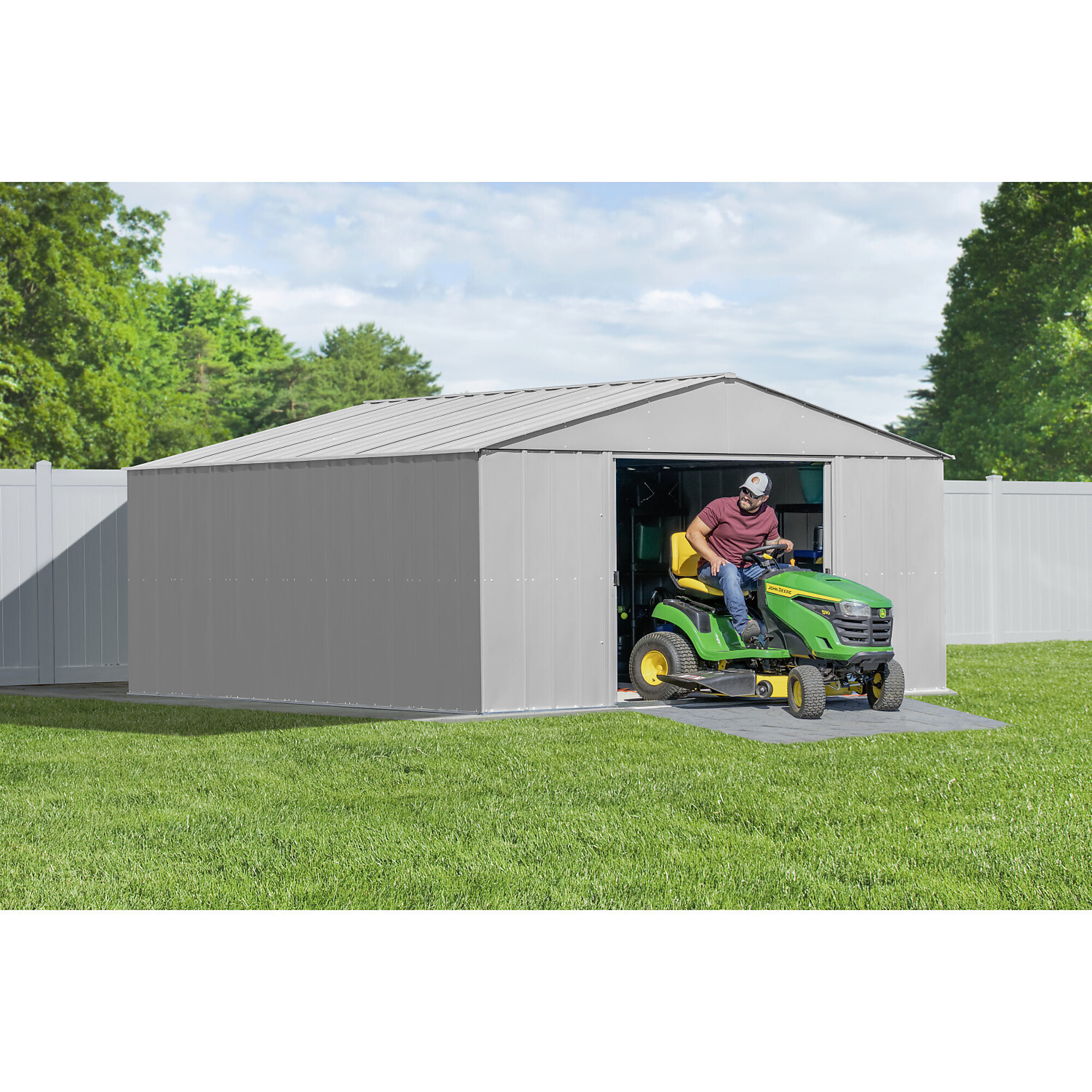 Arrow Storage Products, Classic Metal Shed, 14 x 14 Flute Grey, Length 15 ft, Width 14 ft, Model# CLG1414FG