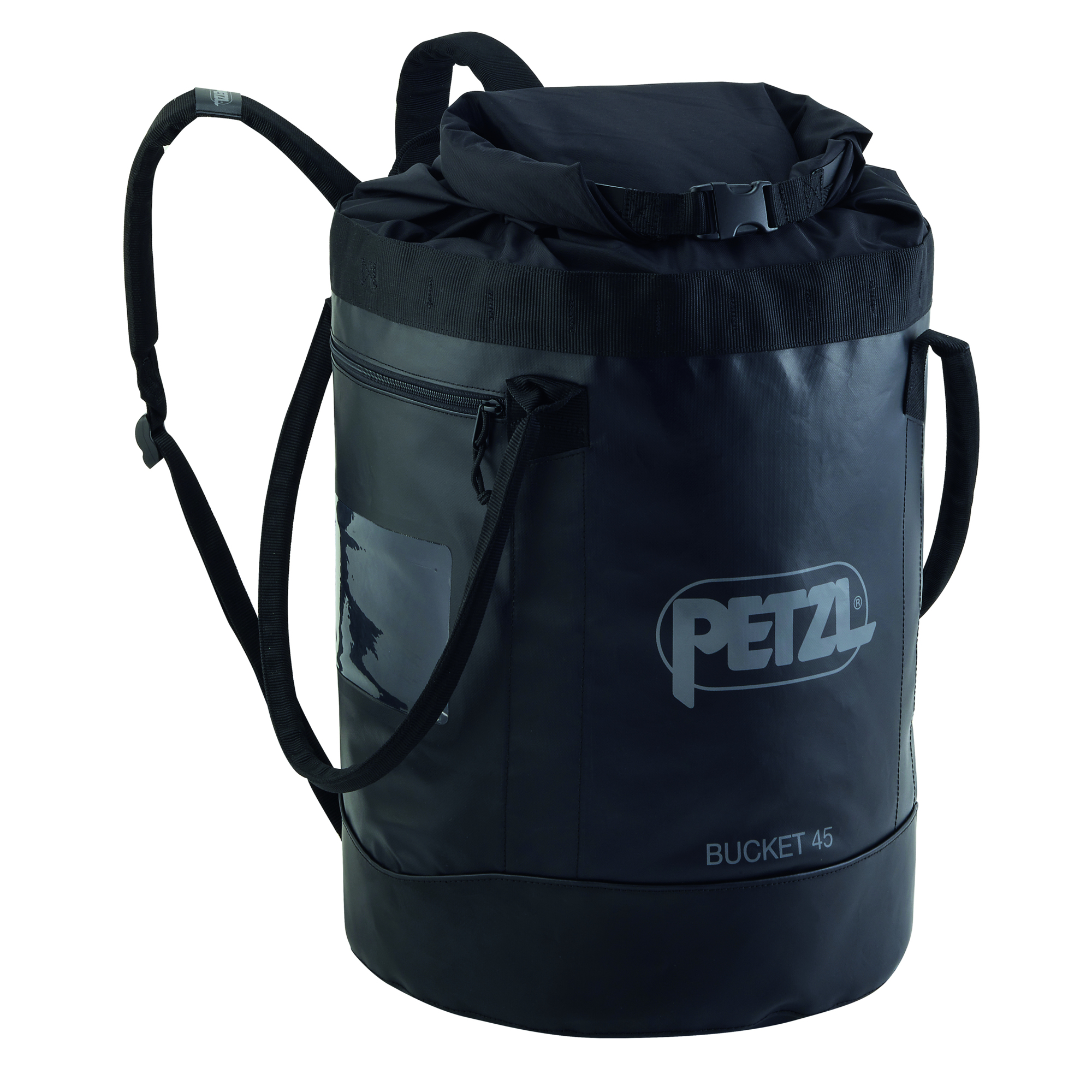 Petzl BUCKET Rope Bag - 45L, Black, TPU Tarp Material, Padded Shoulder Straps, Model# S001CA02