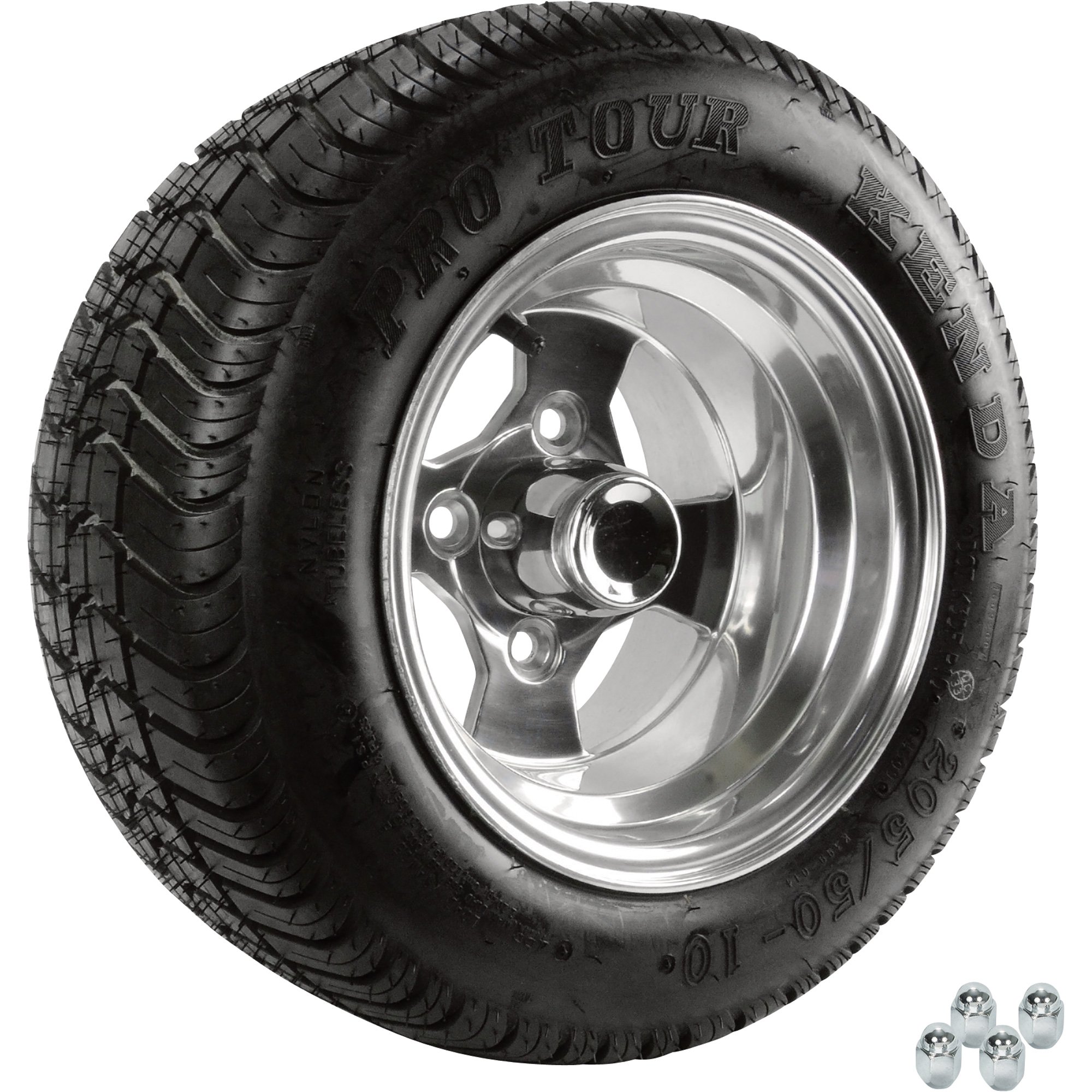 Kenda Golf Cart Aluminum Wheel and Tire Assembly — 205/50-10, Pro Tour Radial, Fits Club Car and EZGo Carts