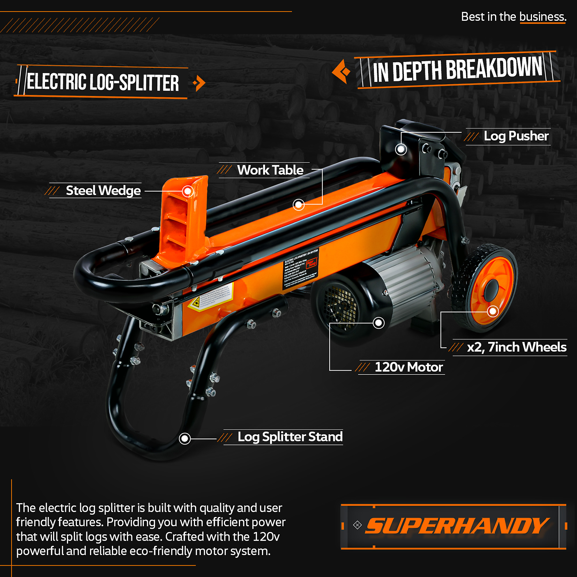 SuperHandy, 6ton Electric Log Splitter, Ram Force 6 Tons, Max. Log