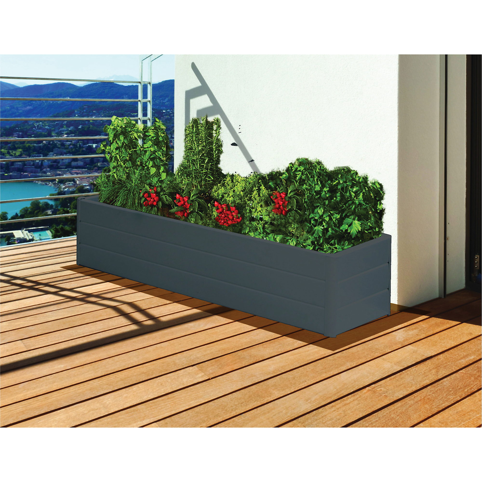 NuVue Terrace Garden Box - 44.5in.L x 16.5in.W x 11.5in.H, Polymer, Grey, Woodgrain Texture, Model# 26006