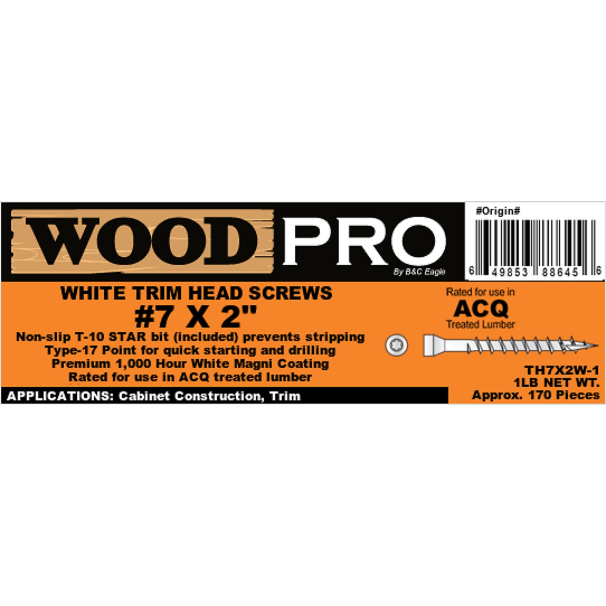 Woodpro, 72in. White Wood Screw 174pk, Model TH7X2W1 Northern Tool