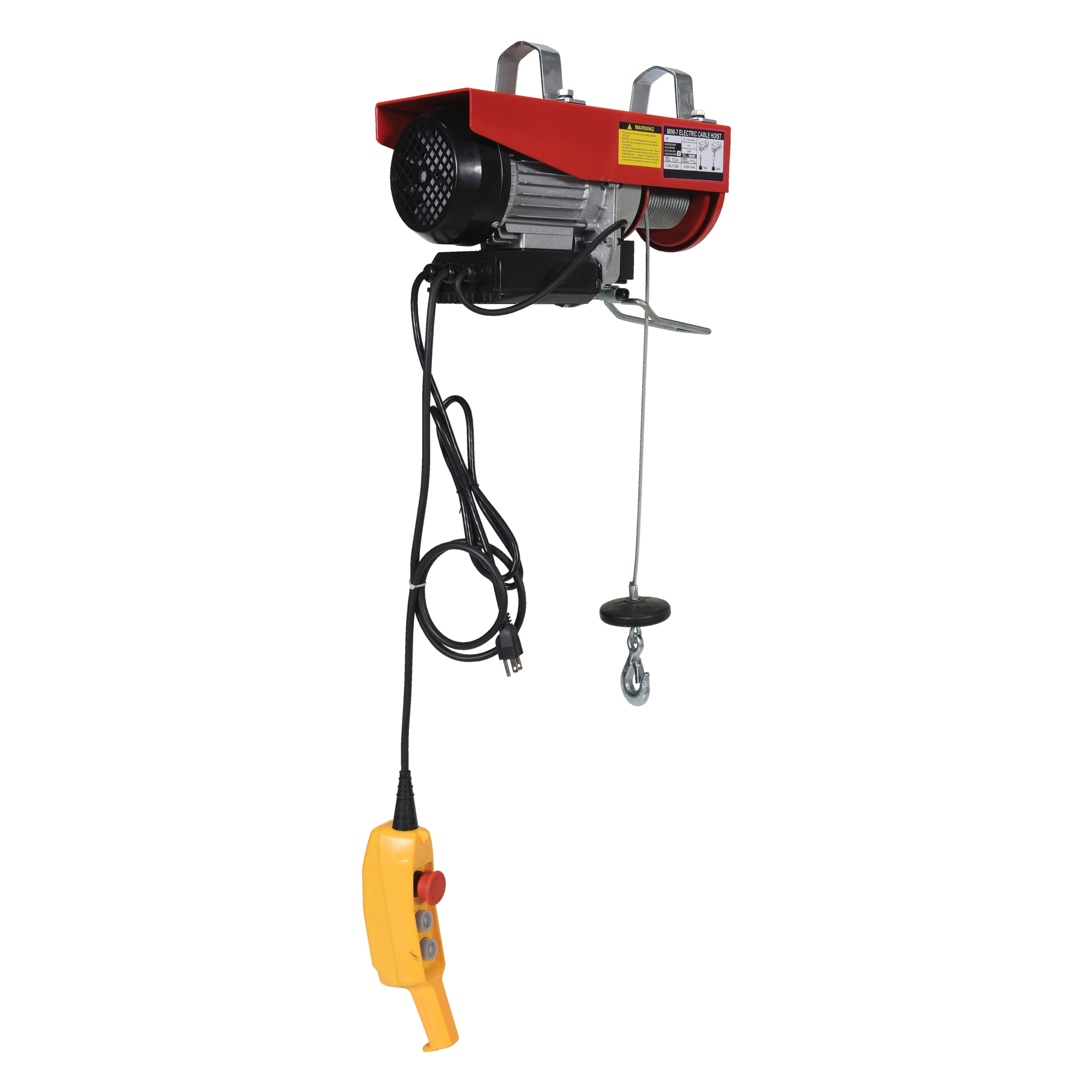 Vestil Mini Cable Hoist - 750 lb Capacity, Manual Trolley, Electric Motor, Handheld Push Button Controls, Model# MINI-7