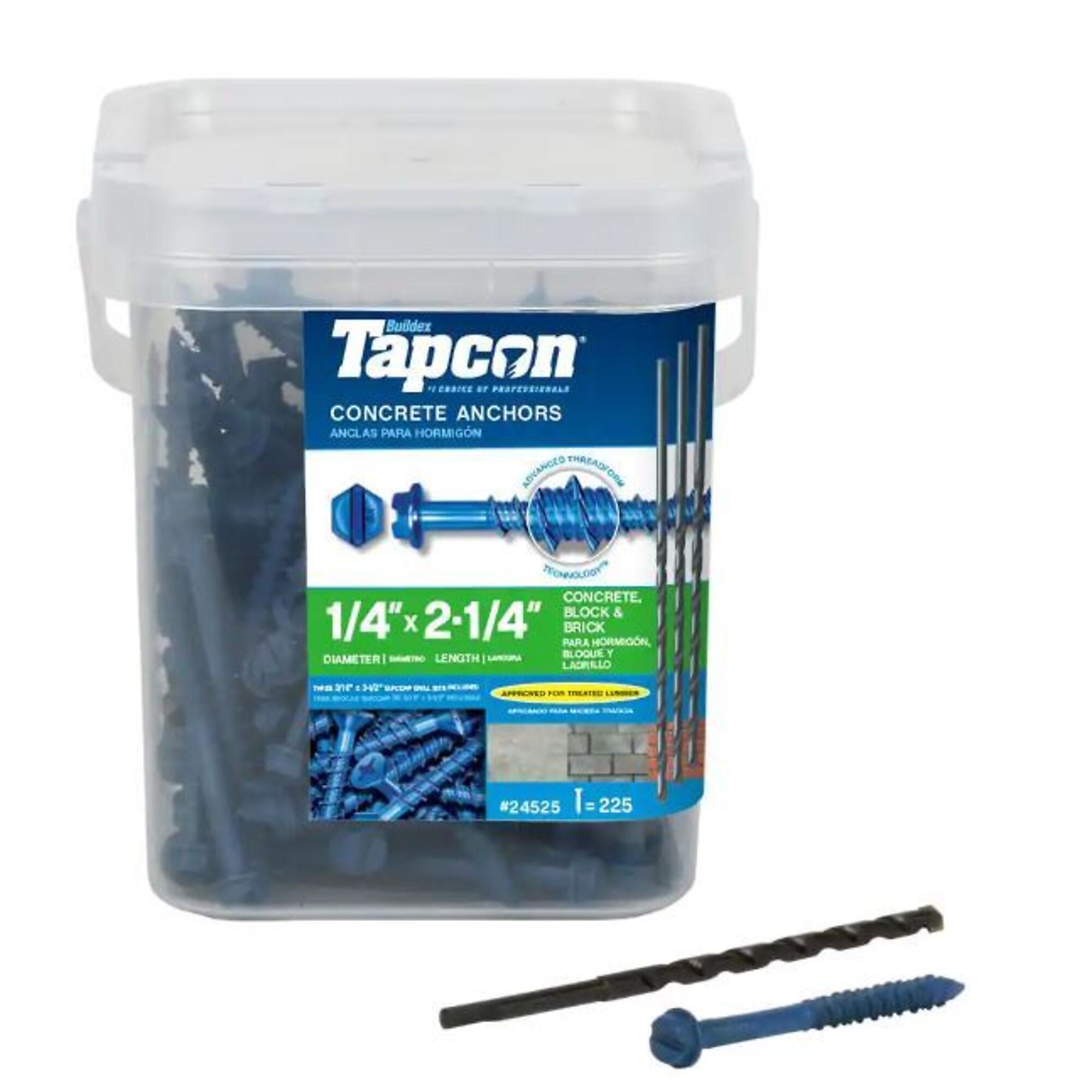 Tapcon, 1/4in.2-1/4in. HEX Washer SCREW ANCHOR 225CT, Model# 24525