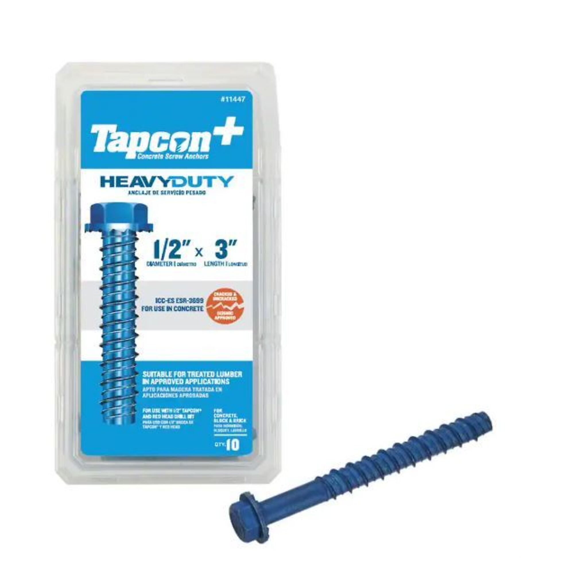 Tapcon, 1/2in.3in. HD SCREW Anchor 10CT, Model# 11447