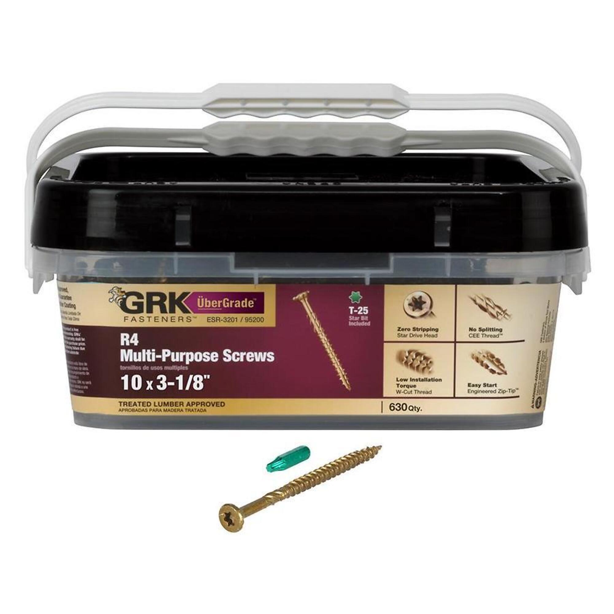 GRK Fasteners, #10x3-1/8 Flat Head Deck Screw 630pk, Model# 95200