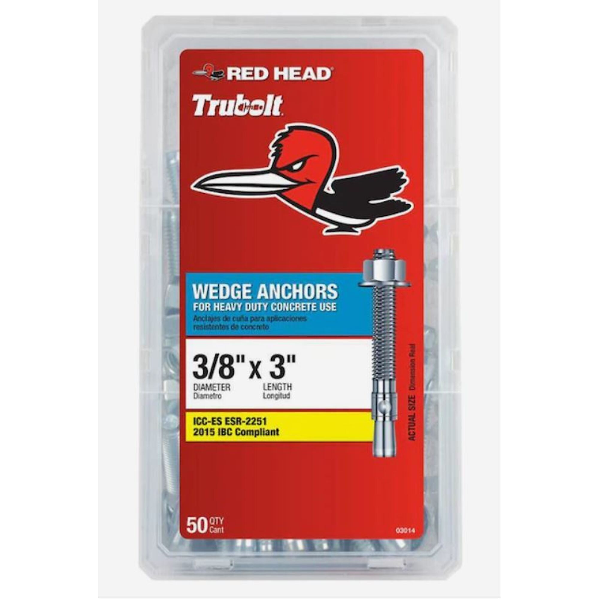 Red Head Wedge Anchors - 3/8in. x 3in., Steel, Zinc-Plated, 50 Pcs, Model# 03014
