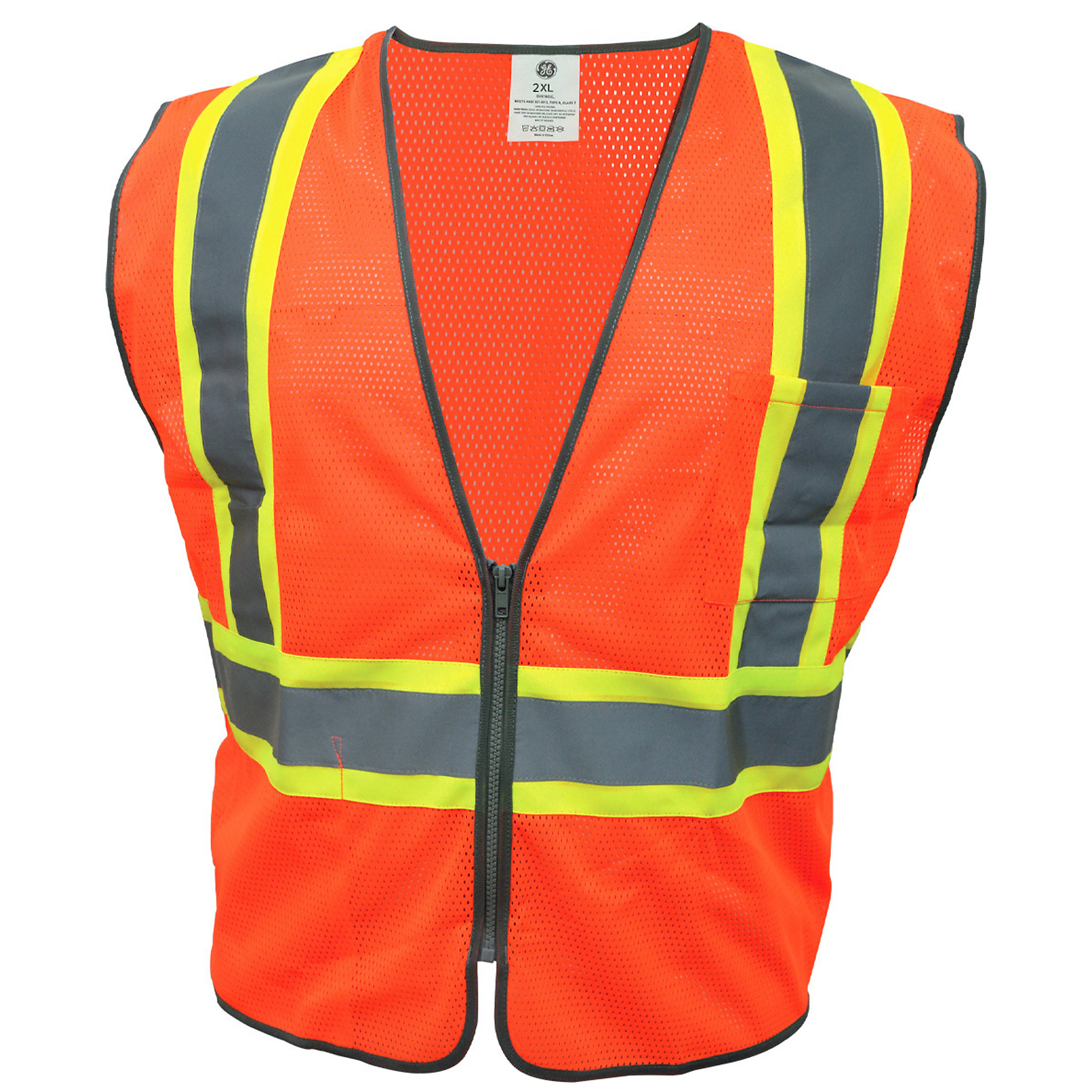 General Electric, Safety Vest w/Contrast Trims - 2 Pocket Orange 2XL, Size 2XL, Color Orange, Model GV078O2XL