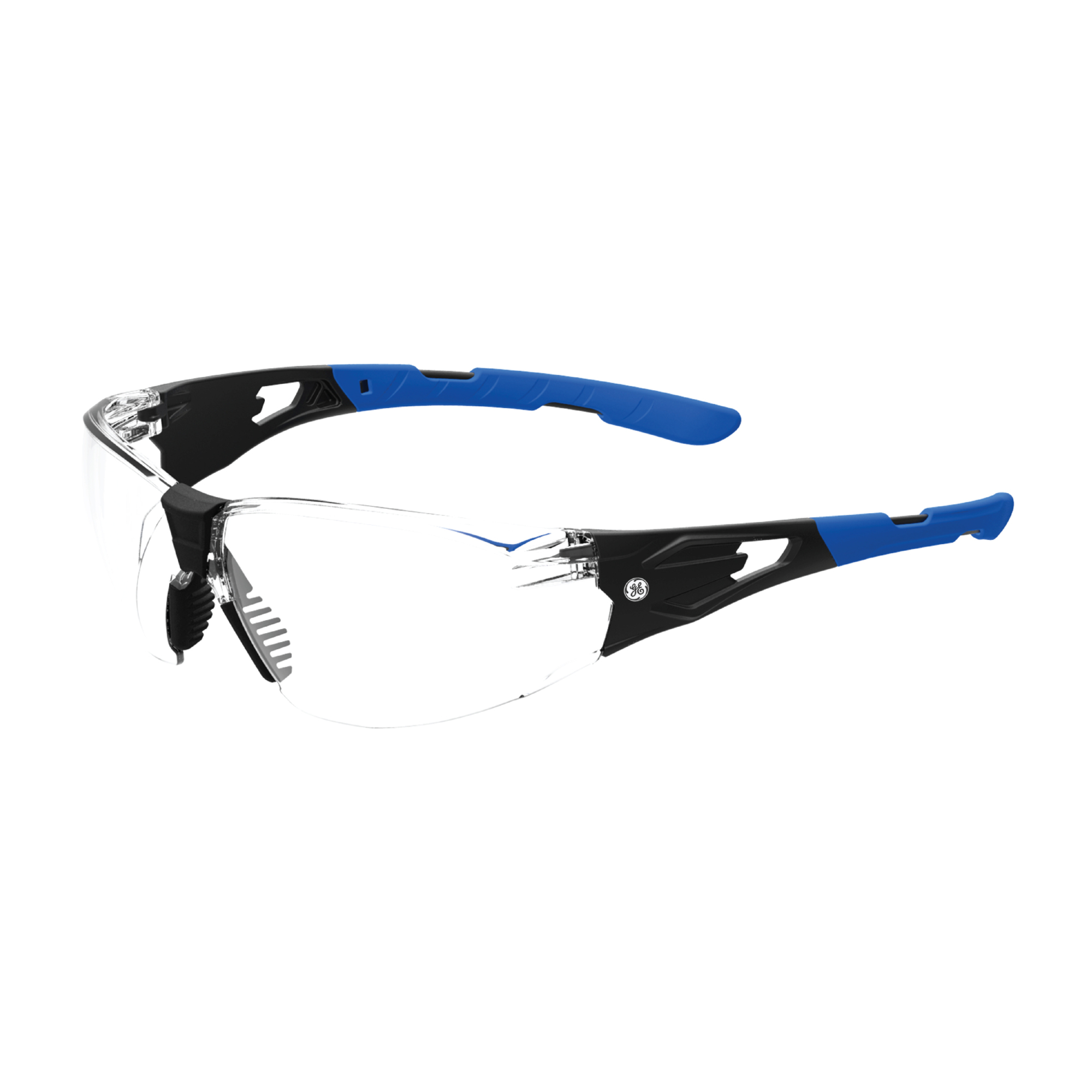 General Electric, Safety Glasses, Clear Lens, AntiScratch,Cord Holes, Frame Color Black, Lens Color Clear, ANSI Z87 Compliant, Model# GE205C