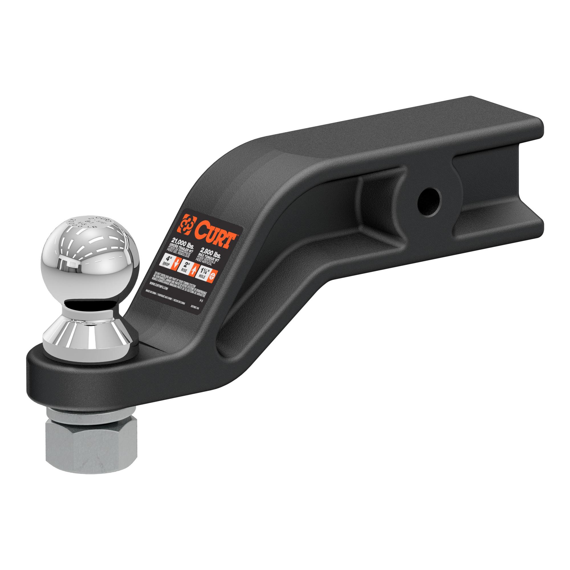 Curt Manufacturing, Loaded Forged Ball Mount w/ 2-5/16in. Ball 3in. Shank, 4in. Drop, Gross Towing Weight 20000 lb, Ball Diameter 2-5/16 in, Model# 45375