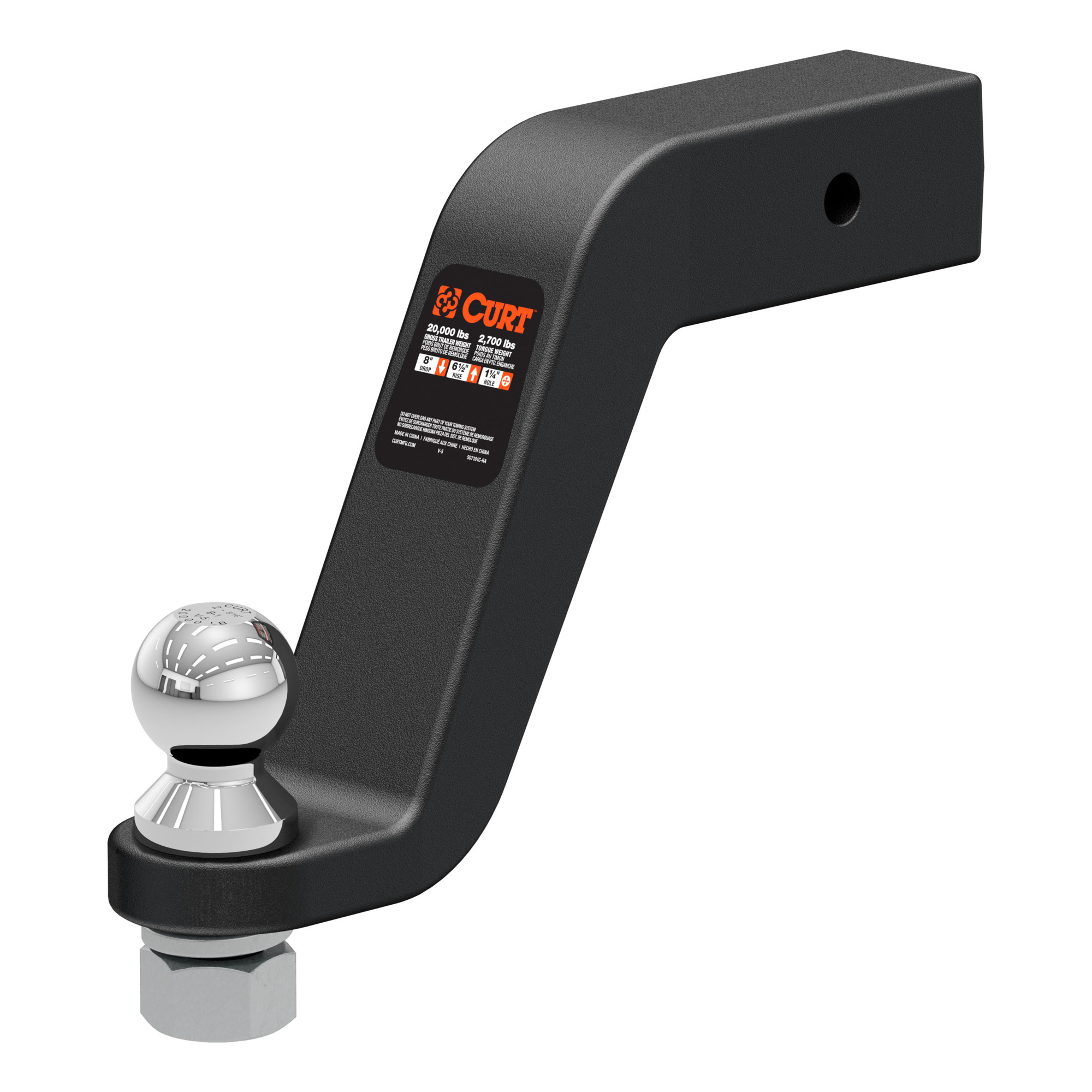 Curt Manufacturing, Loaded Forged Ball Mount w/ 2-5/16in. Ball 2-1/2in. Shank,8in. Drp, Gross Towing Weight 20000 lb, Ball Diameter 2-5/16 in, Model# 45374