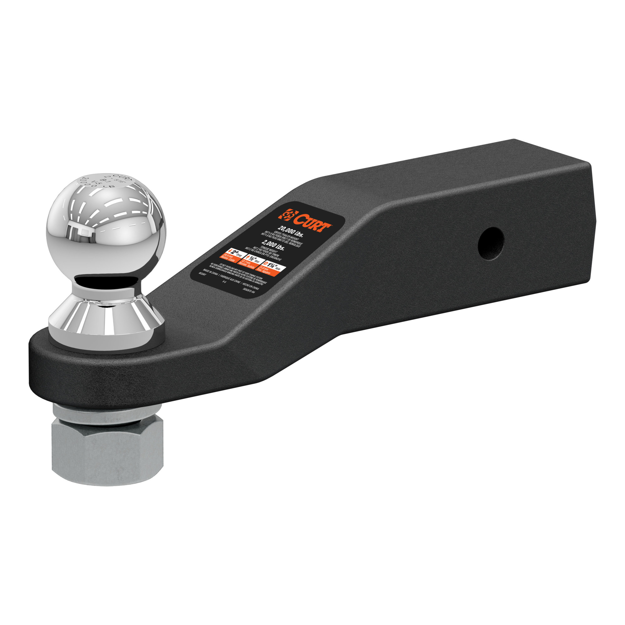 Curt Manufacturing, Loaded Forged Ball Mount w/ 2-5/16in. Ball 2-1/2in. Shank,2in. Drp, Gross Towing Weight 20000 lb, Ball Diameter 2-5/16 in, Model# 45371
