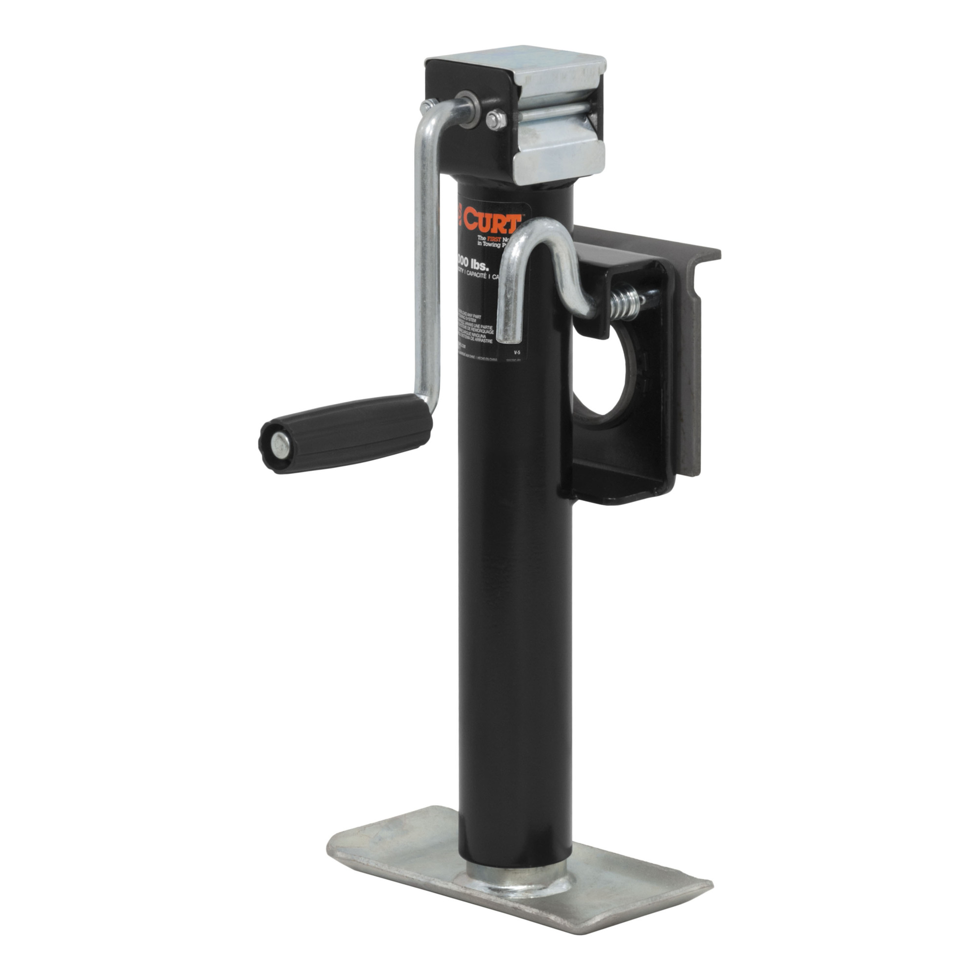 Curt Manufacturing, Bracket-Mount Swivel Jack w Side Handle 2000 lbs,10in. Travel, Model# 28302