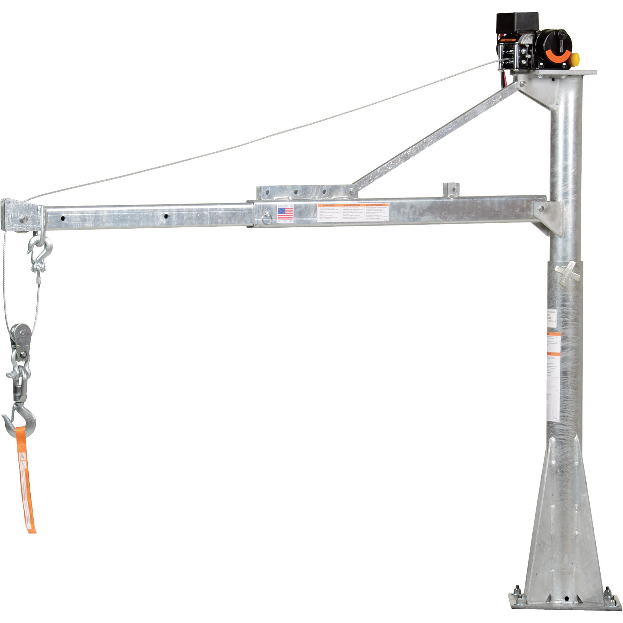 Vestil DC Powered Jib Crane - 1500-Lb. Capacity, Galvanized, Telescopic Boom, Model# WTJ-E-15-3-DC-GAL