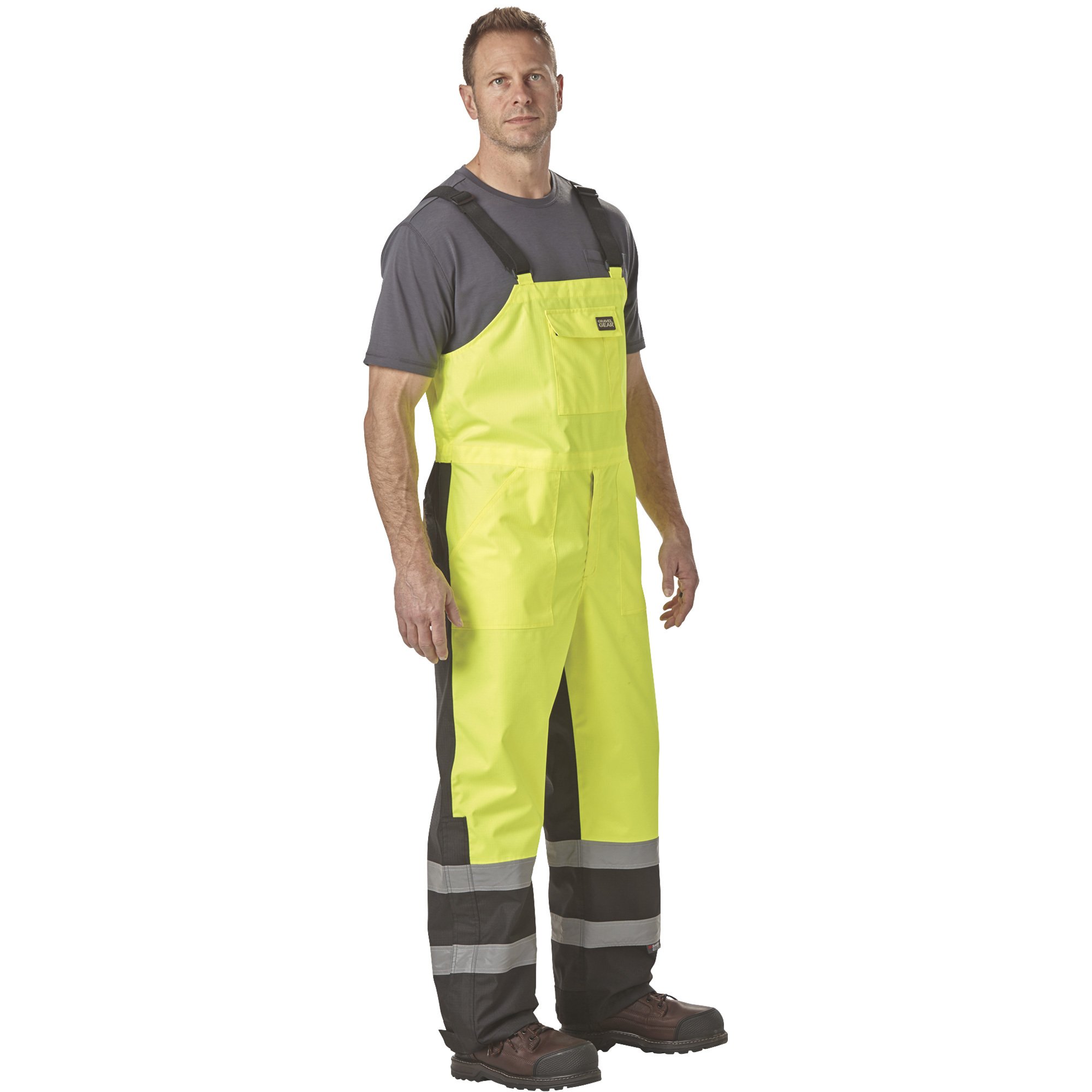 Gravel Gear HV Men's Class E High Visibility Rain Bibs with 2in.  High-Performance Reflective Material — Lime