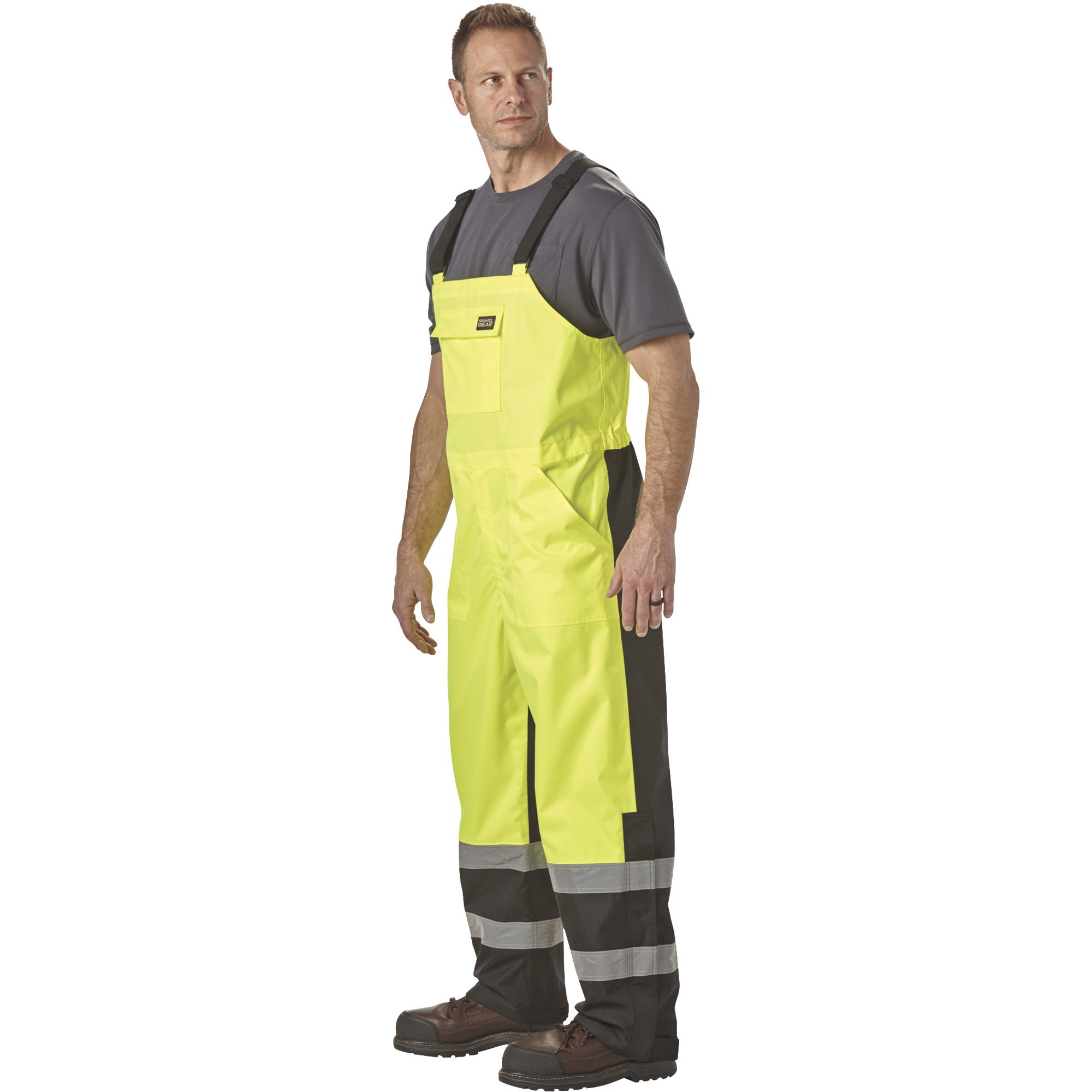 Gravel Gear HV Men's Class E High Visibility Rain Bibs with 2in.  High-Performance Reflective Material — Lime