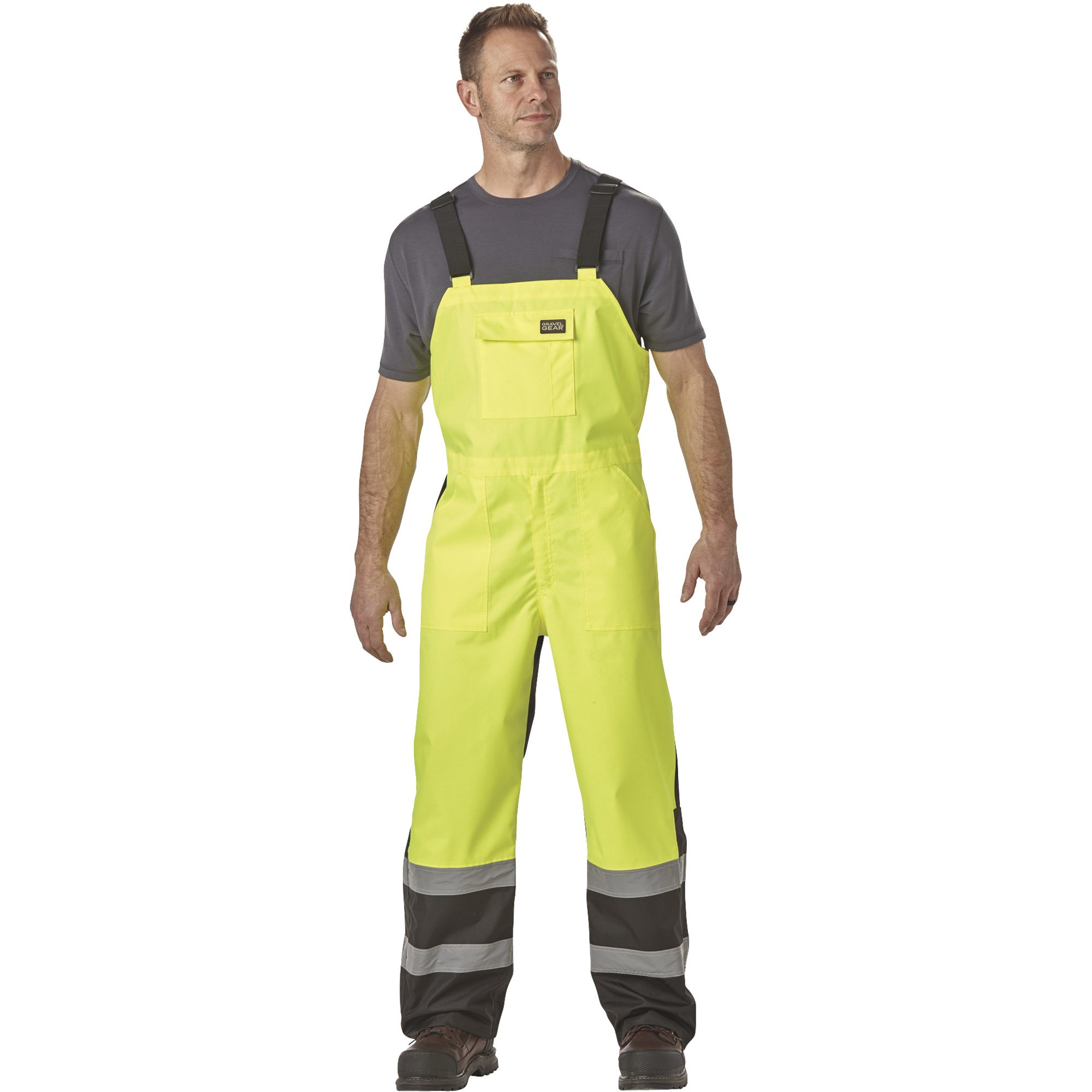 Gravel Gear HV Men's Class E High Visibility Rain Bibs with 2in.  High-Performance Reflective Material — Lime