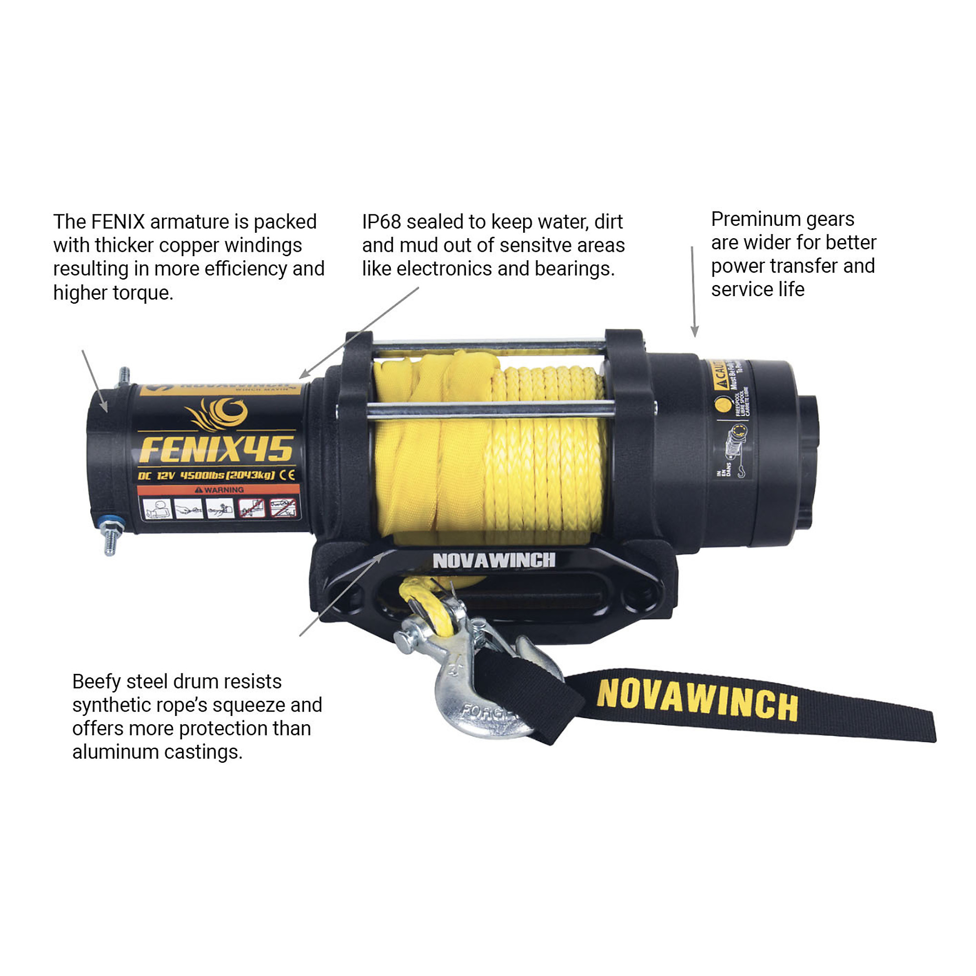 Novawinch, UTV 12V DC Powered Winch, Capacity (Line Pull) 4500 lb