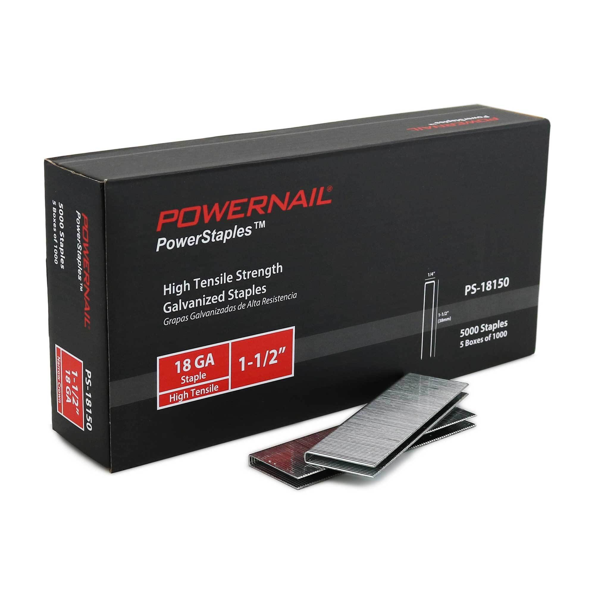 POWERNAIL, 11/2in. Leg, 18ga Staple, 1/4in. Crown 1 Case 30,000ct