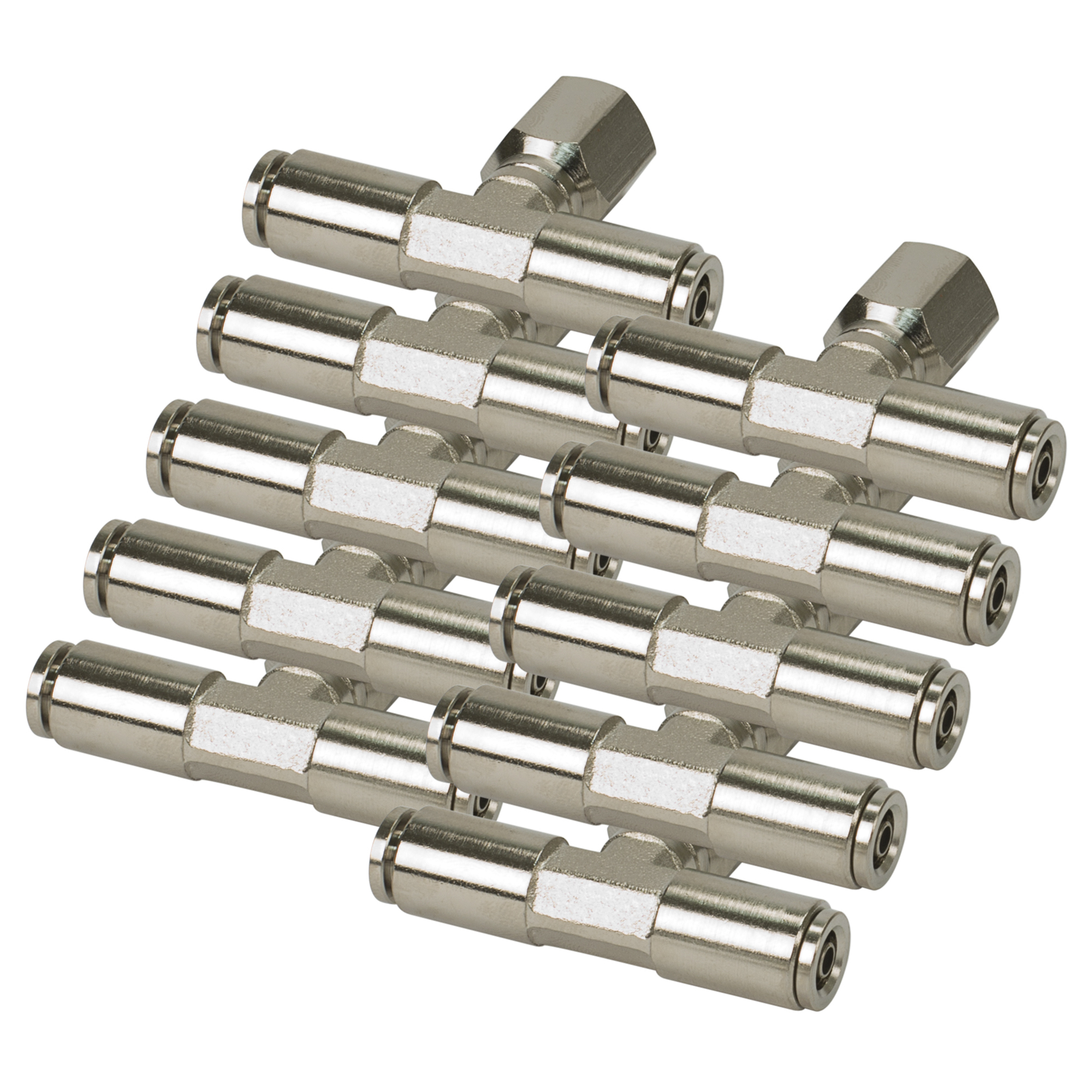 Viair Swivel T Push-to-Connect Fitting - 1/8in. NPT, Nickel-Plated Brass, 200 PSI, Model# 11426-BP