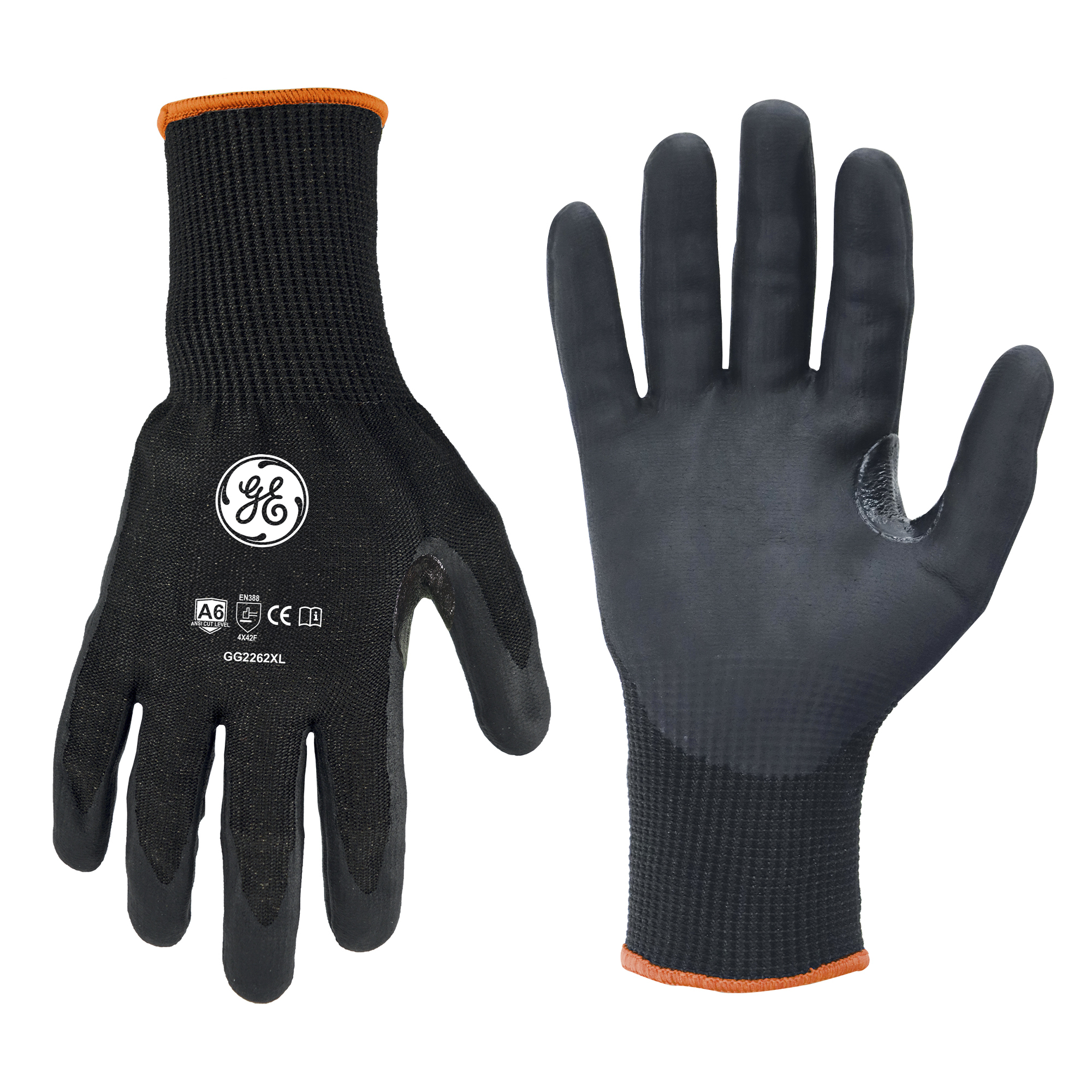 General Electric Foam Nitrile Black Dipped Gloves, 13GA, 12 Pair L