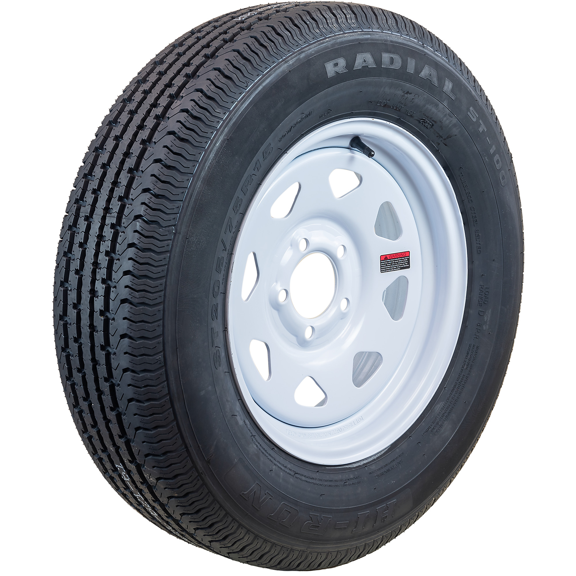 HIRUN, Highway Trailer Tire Assembly, Radial, Spoked, Tire Size ST205