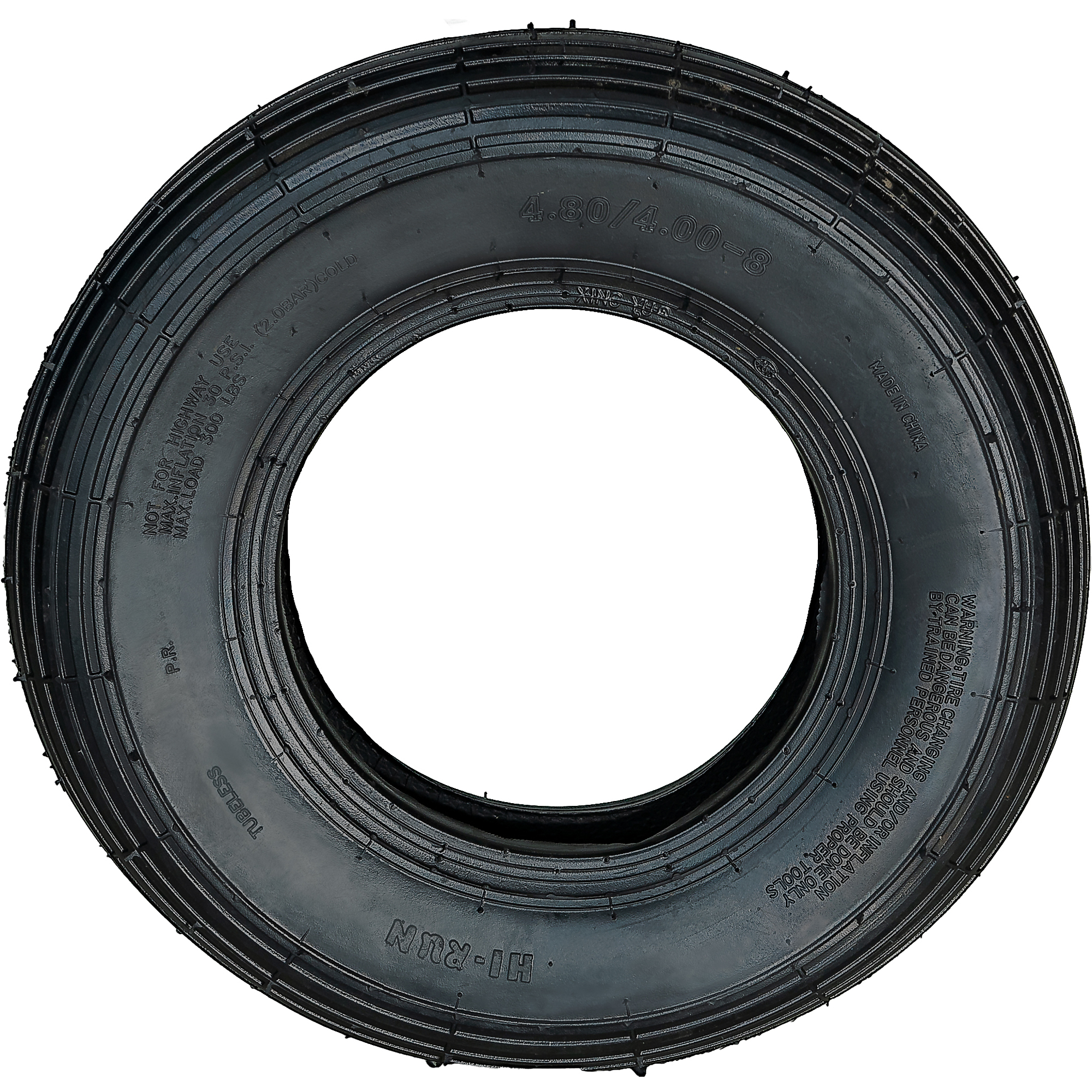 HI-RUN, Wheel Barrow Tire, 4 ply, Rib, Tire Size 4.80/4.00-8, Load