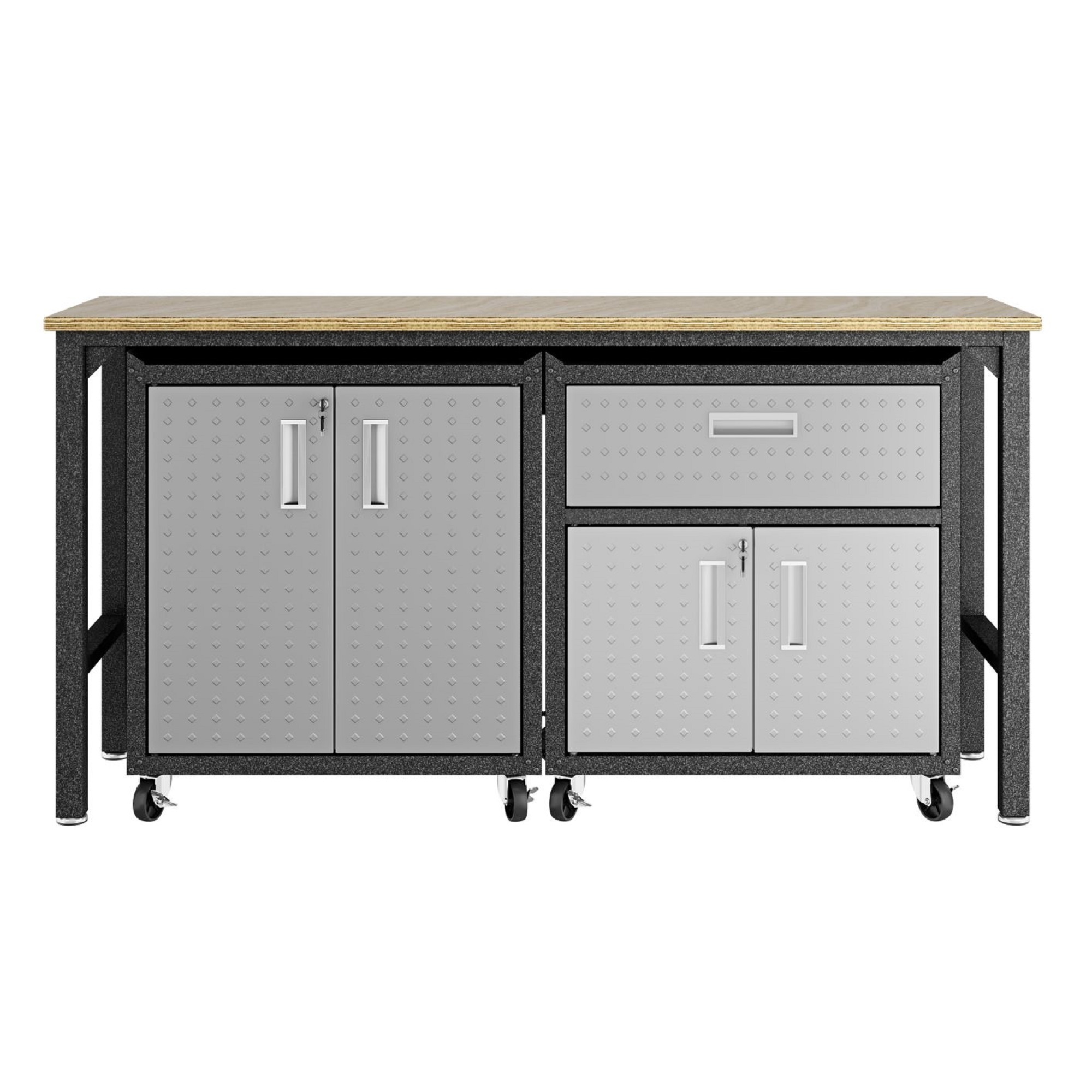Manhattan Comfort, 3 Pc Fortress Mobile Garage Cabinet Set in Grey, Width 72.4 in, Height 37.6 in, Depth 20.5 in, Model# 15GMC