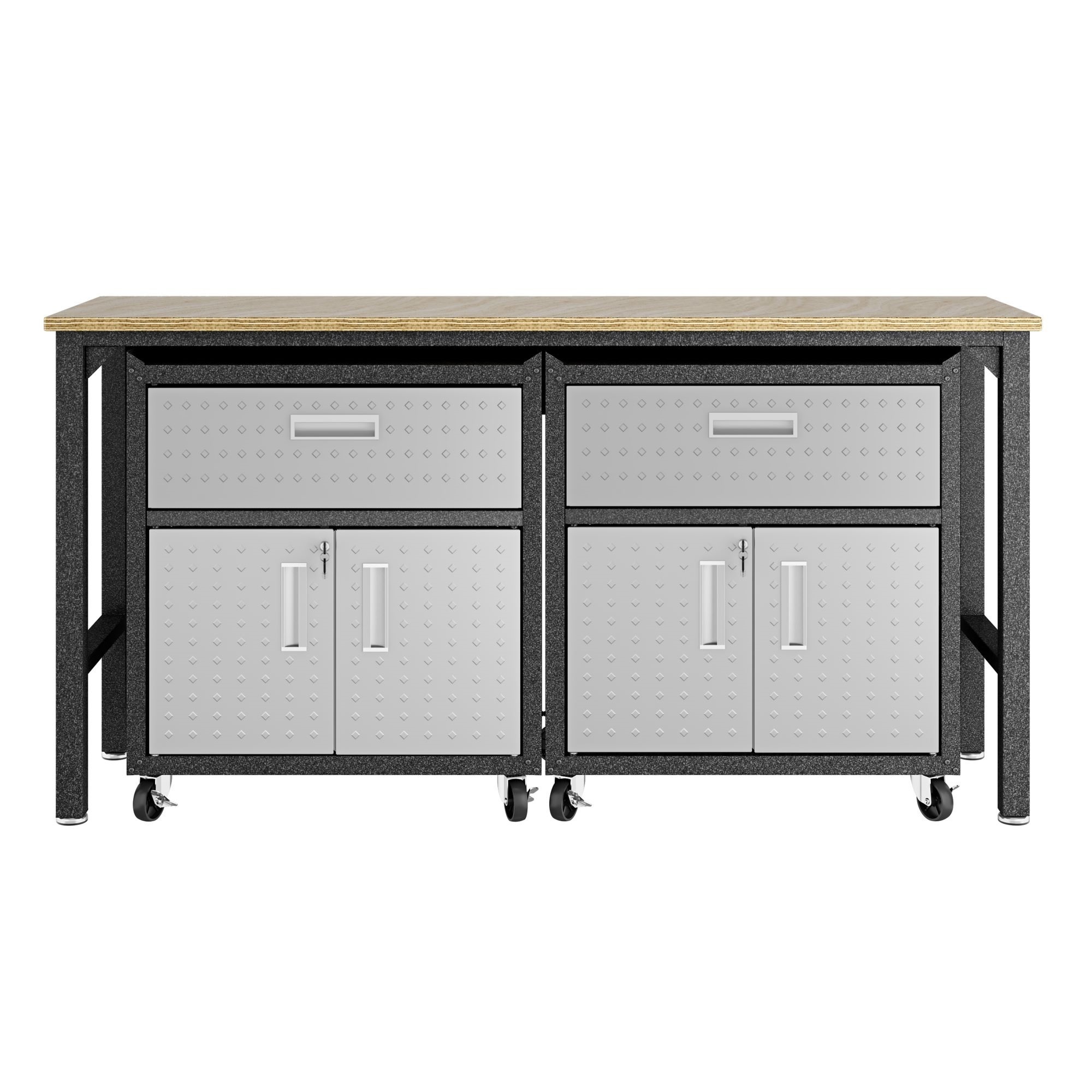 Manhattan Comfort, 3 Pc Fortress Mobile Garage Cabinet Set in Grey, Width 72.4 in, Height 37.6 in, Depth 20.5 in, Model# 17GMC