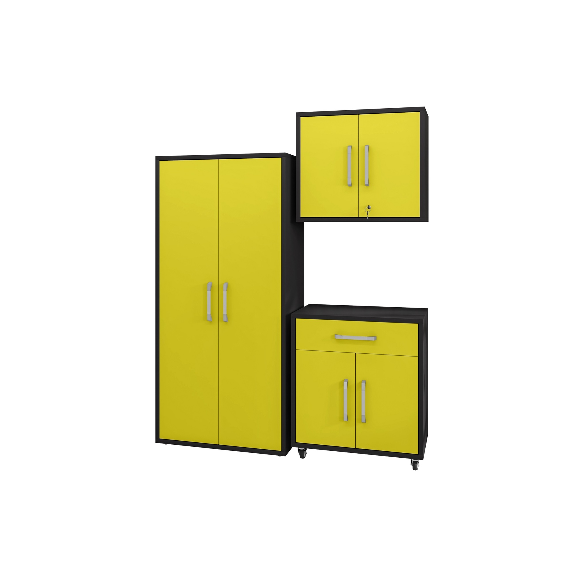Manhattan Comfort, Eiffel 3-Piece Garage Set in Black and Yellow, Width 63.78 in, Height 73.43 in, Depth 17.72 in, Model# 3-255BMC