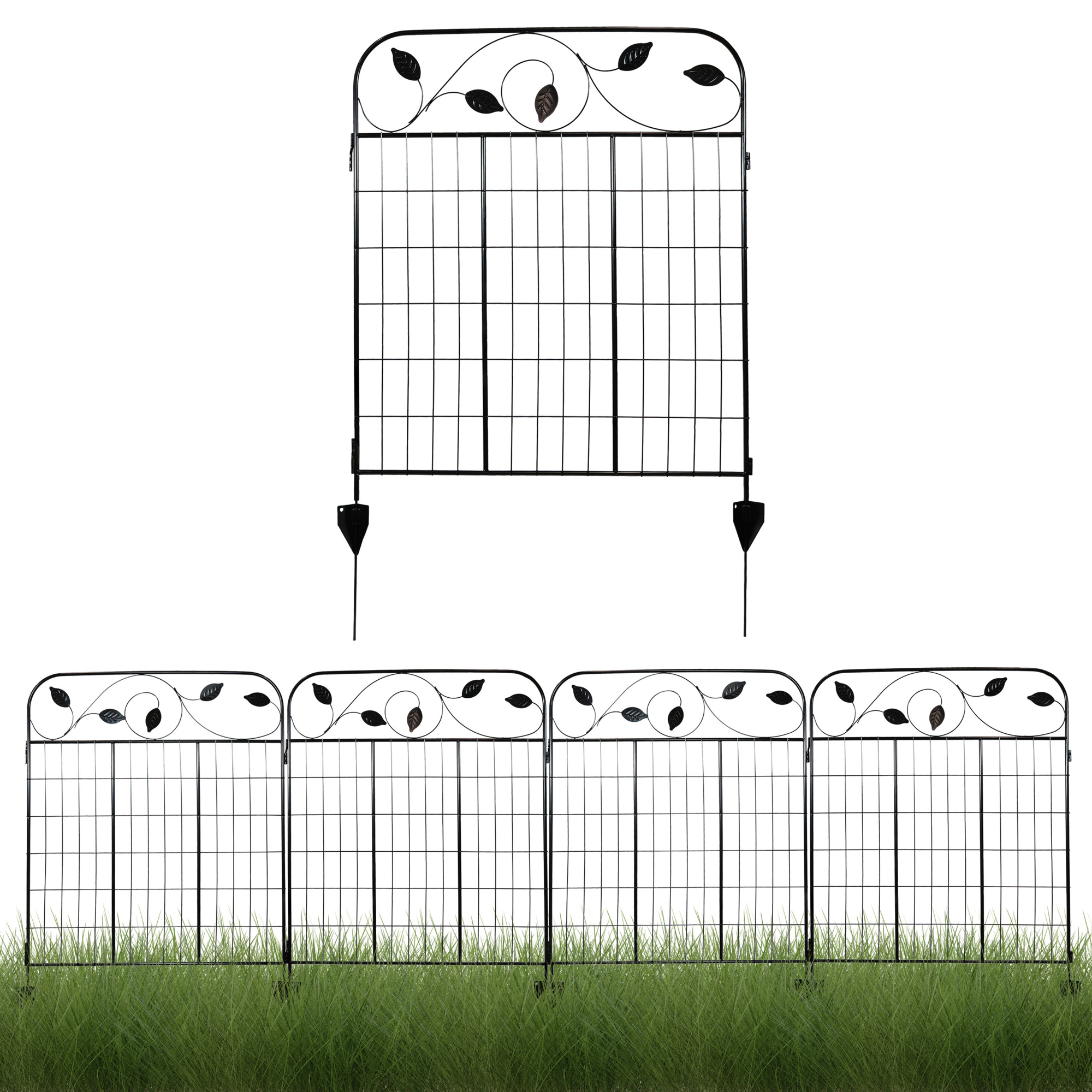 Sunnydaze Decor Romantic Vines Garden Fence Panels - 4 Pcs, 30in. x 36in. Each, Steel, Black, Model# HBM-408