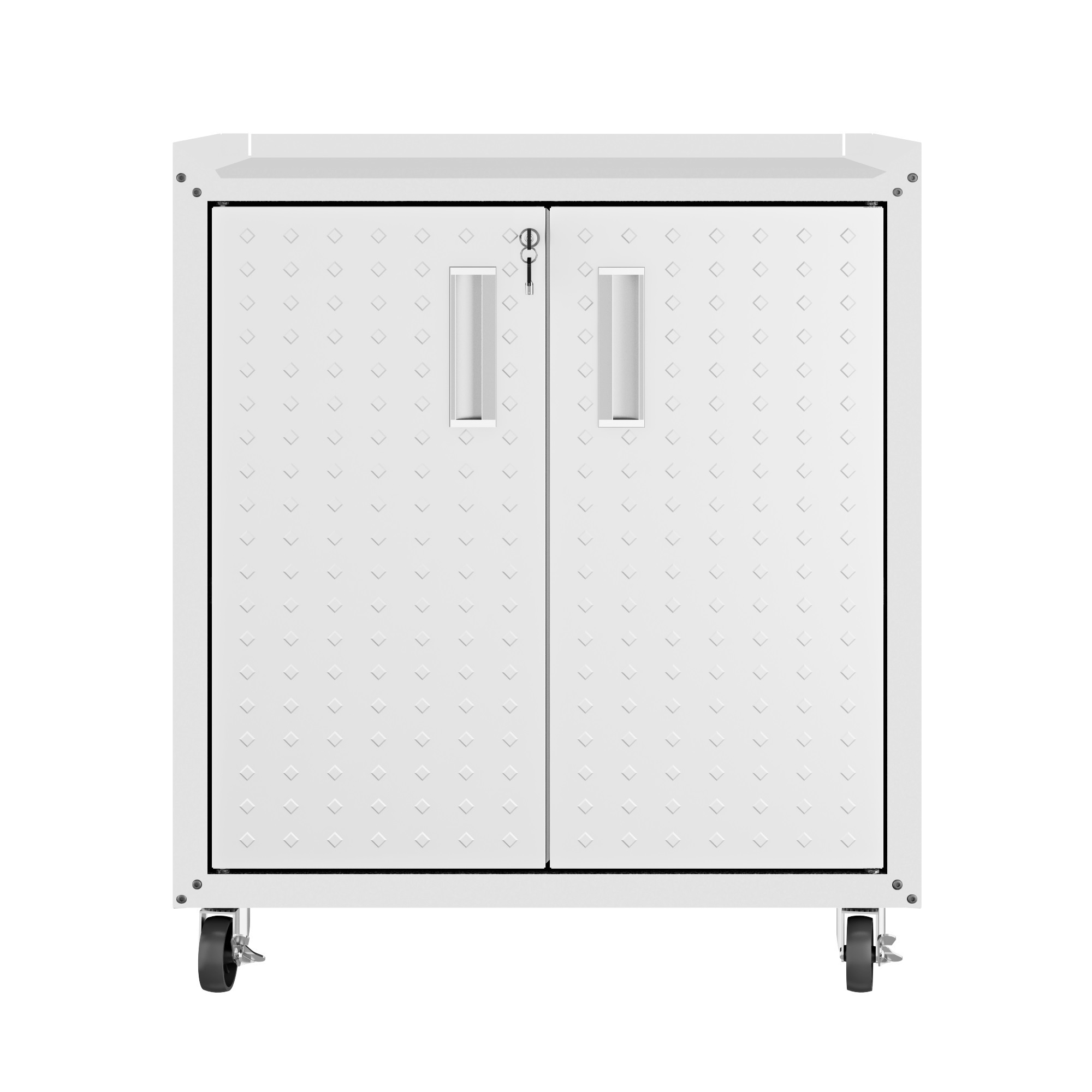 Manhattan Comfort, Fortress Mobile Garage Shelf Cabinet in White, Height 31.5 in, Width 30.3 in, Color White, Model# 3GMCC