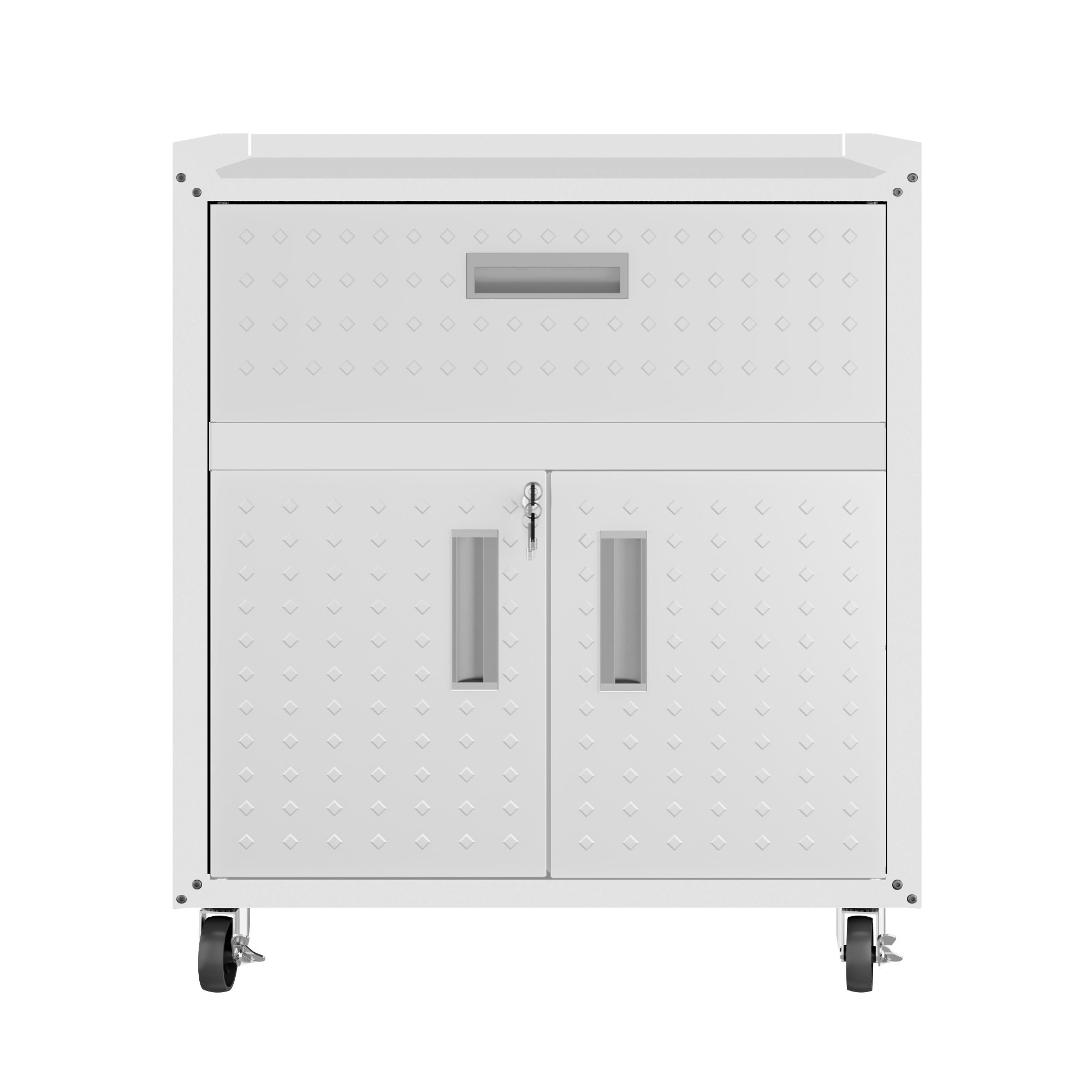 Manhattan Comfort, Fortress Mobile Garage Cabinet in White, Height 31.5 in, Width 30.3 in, Color White, Model# 2GMCC