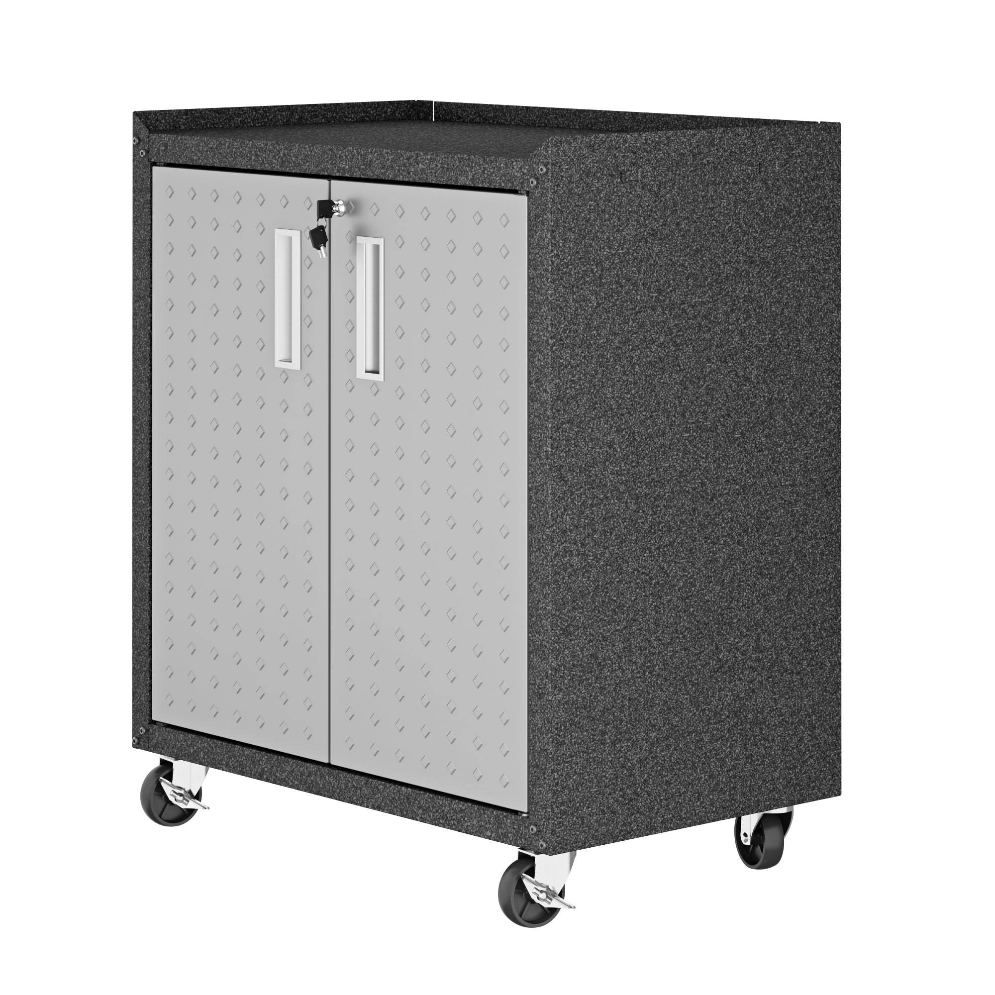 Manhattan Comfort, Fortress Mobile Garage Shelf Cabinet in Grey, Height 31.5 in, Width 30.3 in, Color Gray, Model# 3GMCC