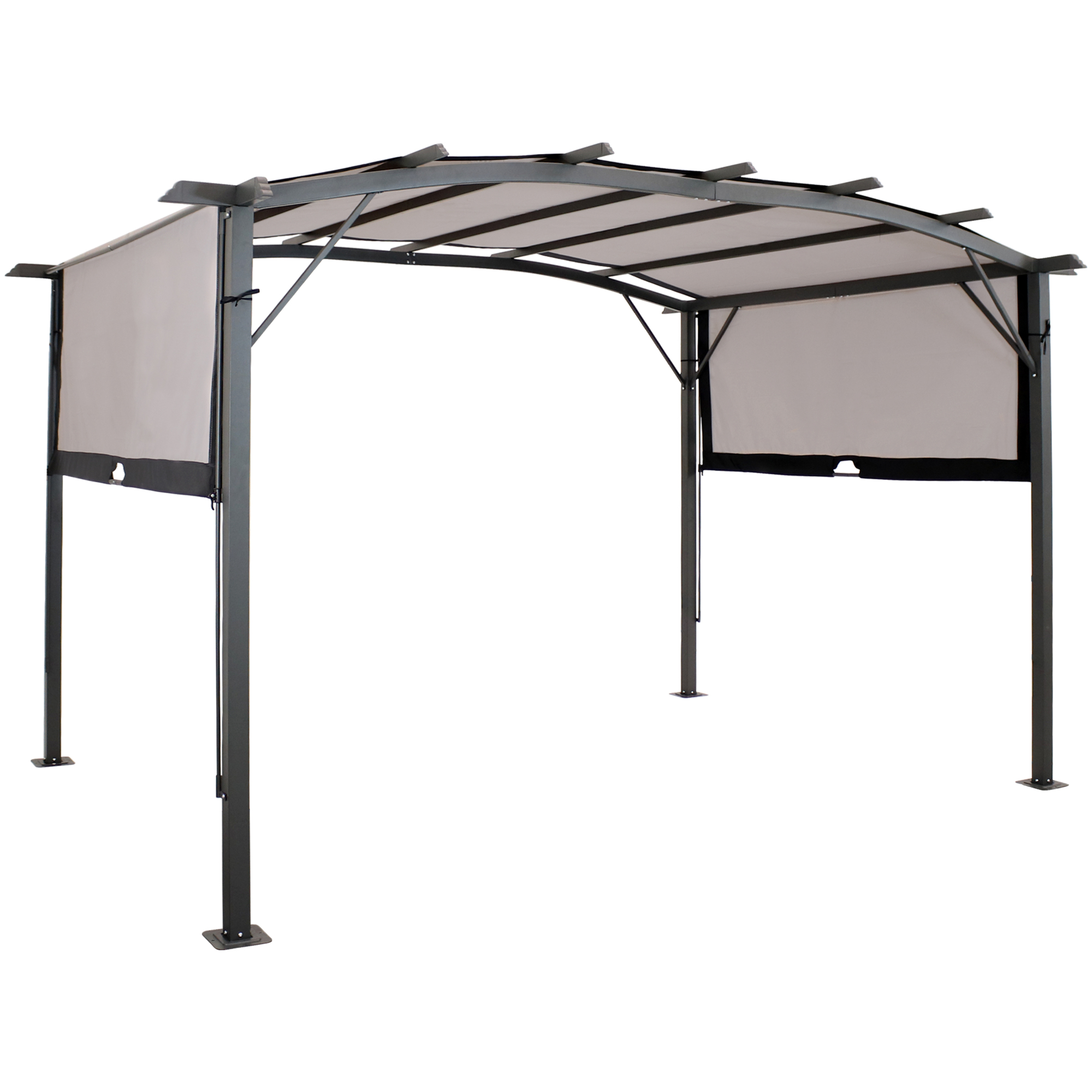 Sunnydaze Decor, 9x12 Metal Arched Pergola with Retractable Canopy, Color Gray, Shape Rectangle, Frame Material Steel, Model# CRE-584