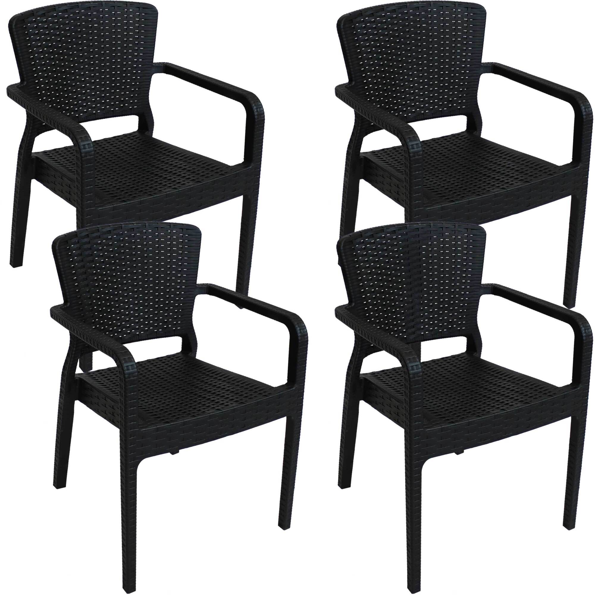 Sunnydaze Decor, 4 Segonia Stacking Armchairs - Black, Primary Color Black, Material Plastic, Width 22.75 in, Model# TLA-767-4PK
