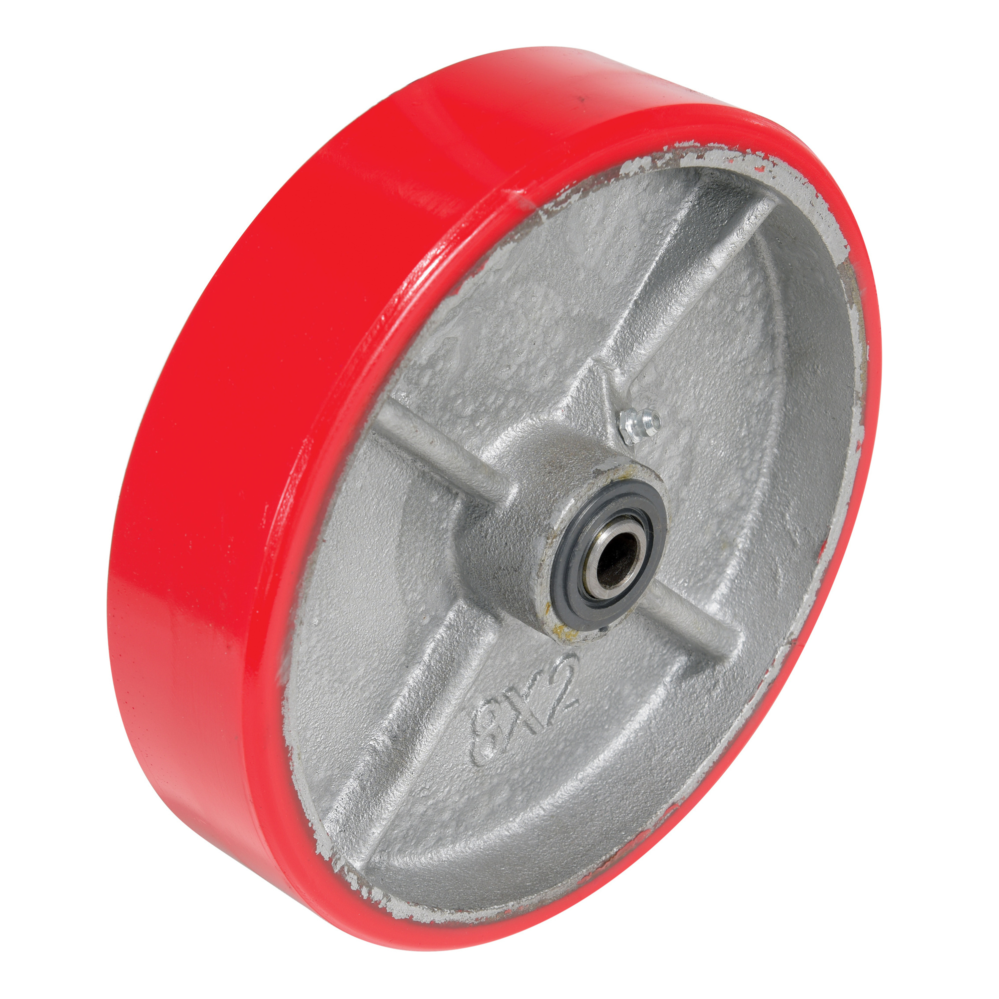 Vestil Polyurethane Wheel - 8in. x 2in., Red/Silver, Chemical and Moisture Resistant, Model# WHL-PU-8X2