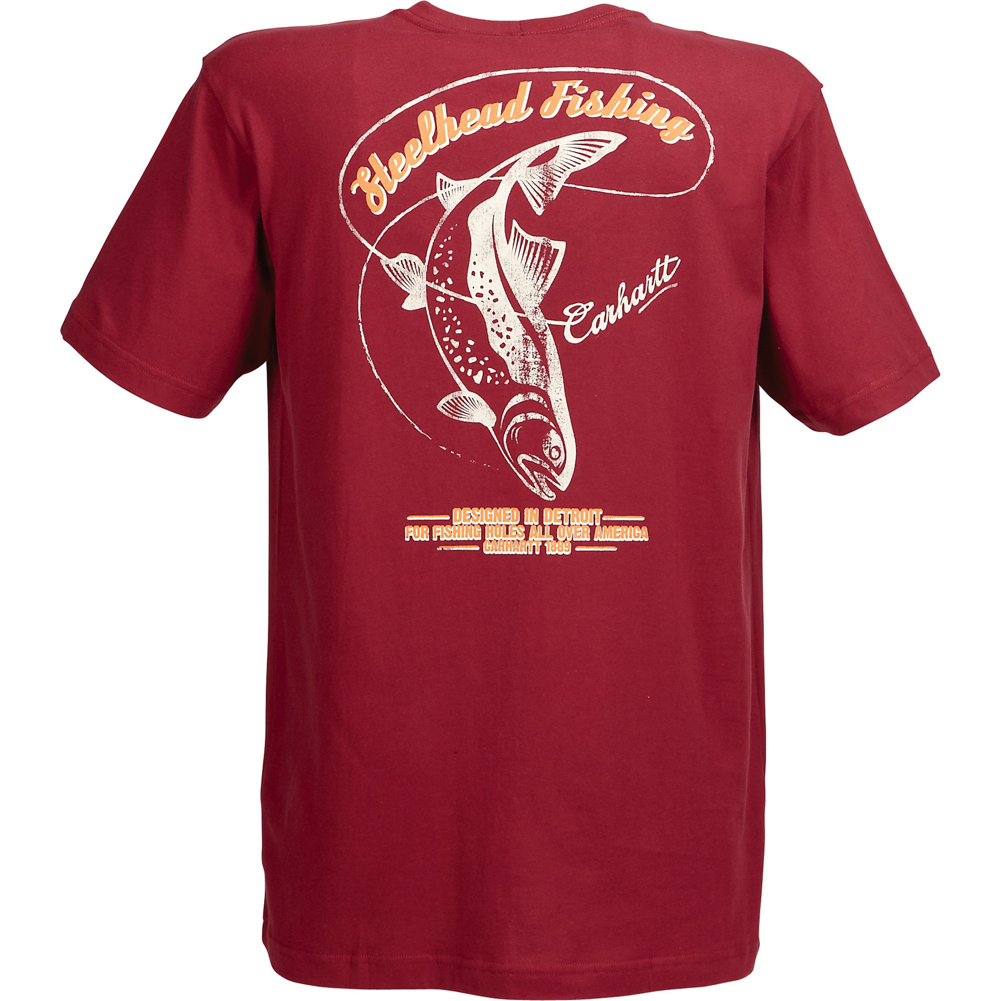 Carhartt Steelhead Fishing Short Sleeve Pocket T-Shirt — Dark Red
