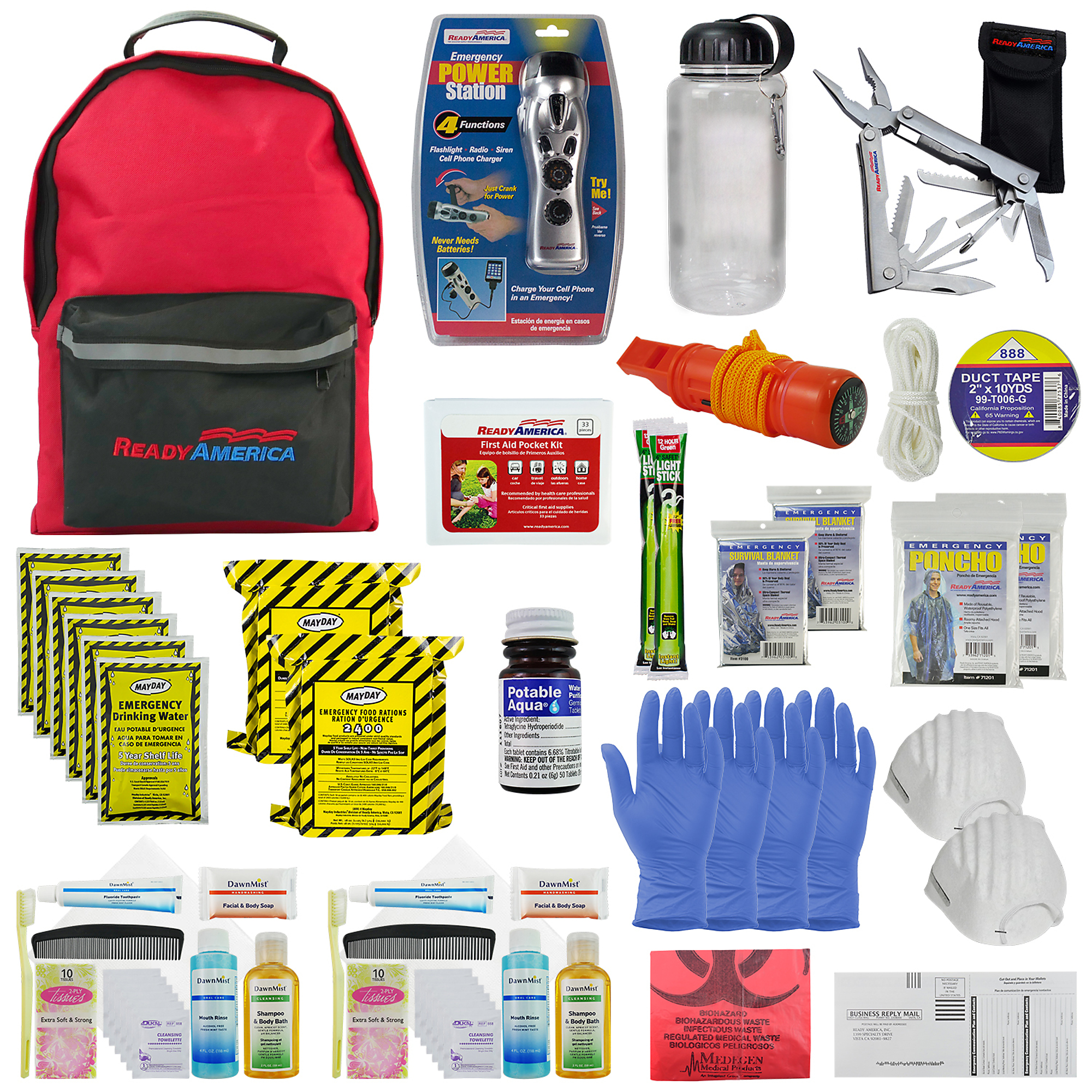 Ready America, 2-Person, 3 Day, Deluxe Emergency Backpack, Pieces (qty.) 32 Model# 70285