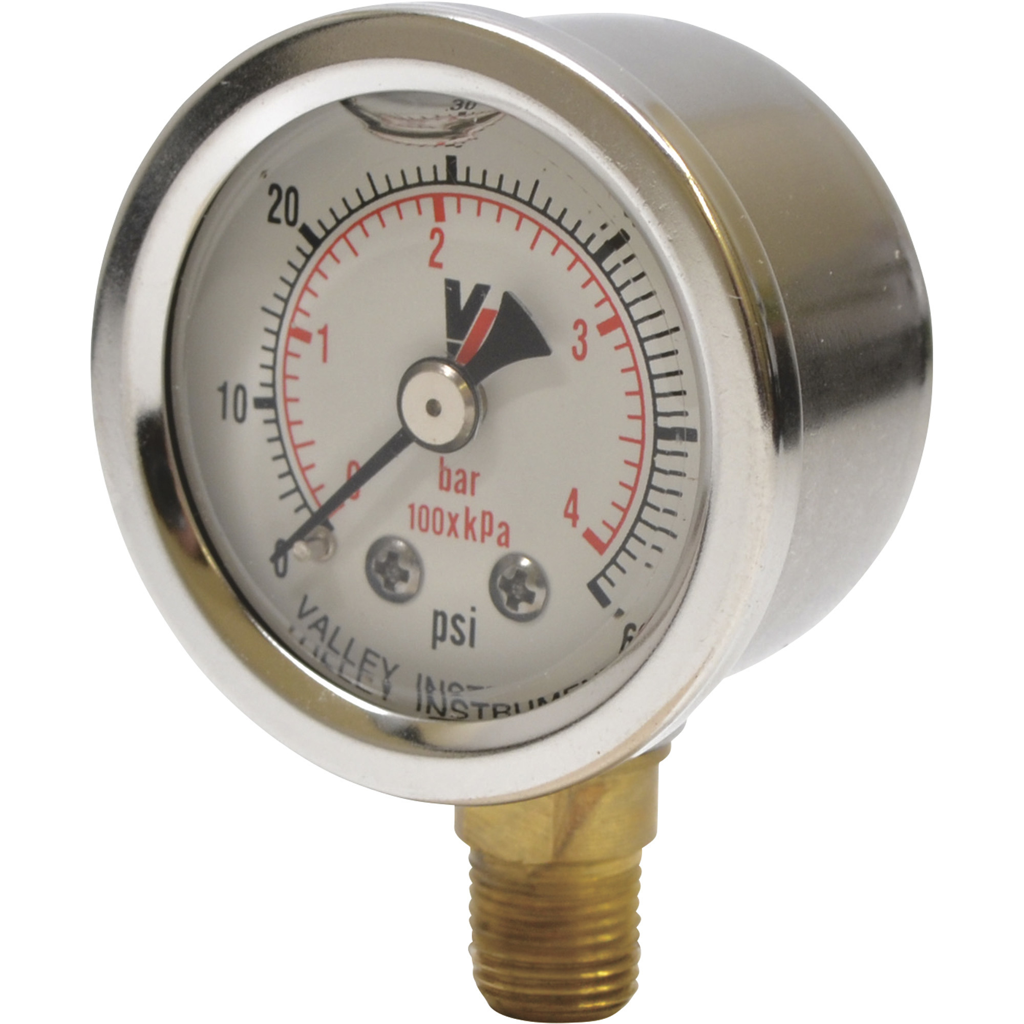 Valley Industries, 1.5in. Bottom Mt Gauge 60PSI, Case Material Stainless Steel, Min. Operating Pressure 0 PSI, Max. Operating Pressure 60 PSI, Model# 0140GXB60