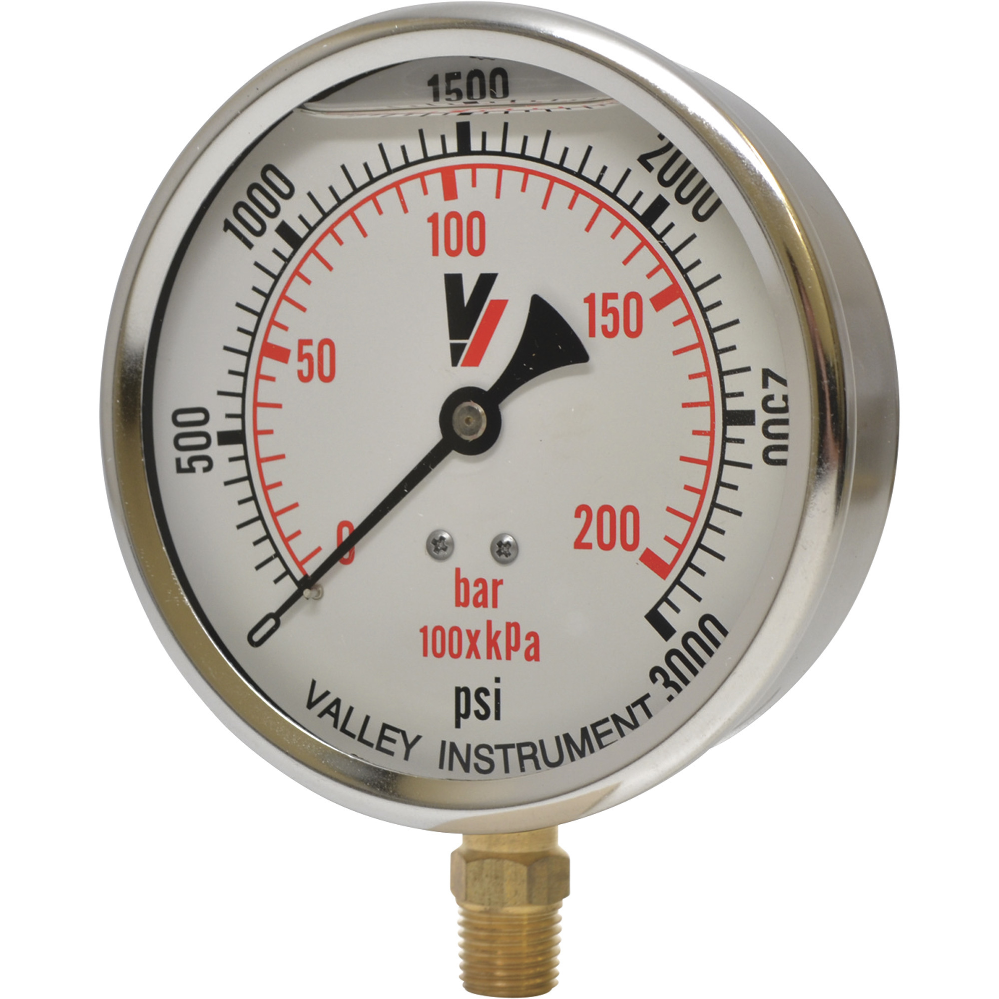 Valley Industries, 4in. Bottom Mt Gauge 3000PSI, Case Material Stainless Steel, Min. Operating Pressure 0 PSI, Max. Operating Pressure 3000 PSI, Model# 4140GXB3000